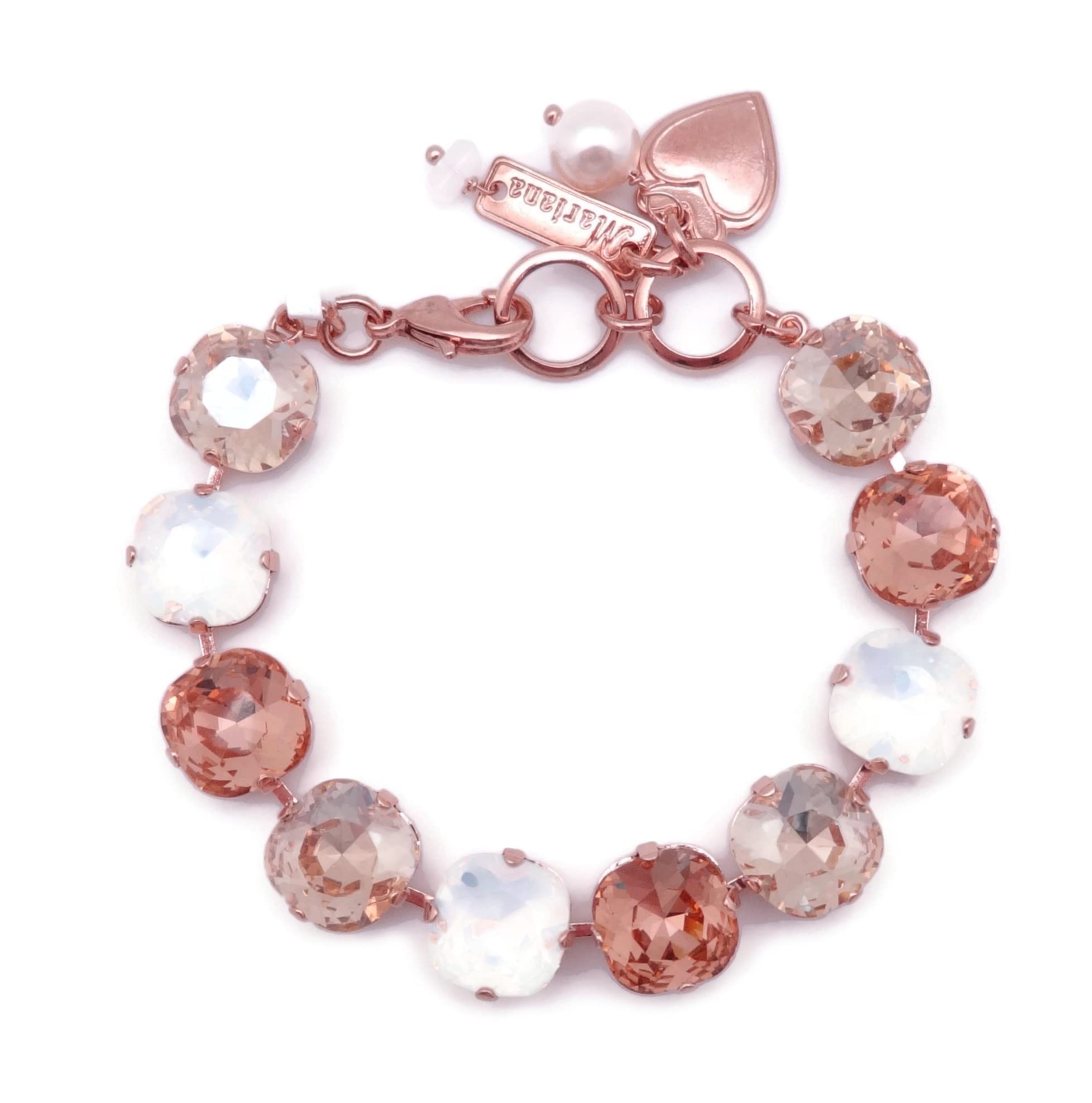 Mariana Cookie Dough Rose Gold Tone Bracelet with Cushion Cut Peach & White Crystals - Elegant Jewelry for Women, Perfect for Parties, Weddings & Daily Wear