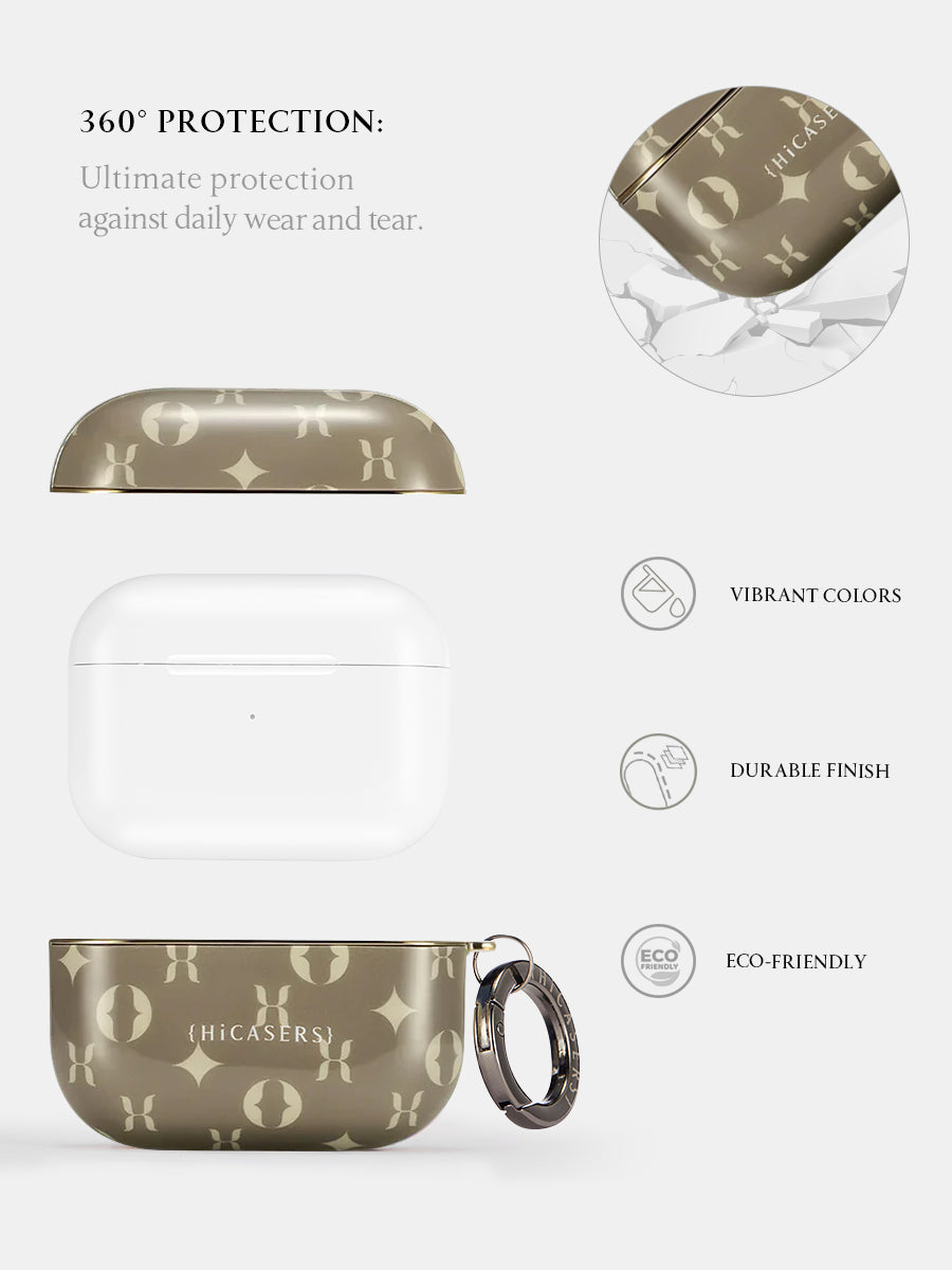 Premium Champagne Gold Logo AirPods Case - Stylish Protective Cover for AirPods 1/2/3 & Pro - Perfect for Travel, Work & Everyday Use