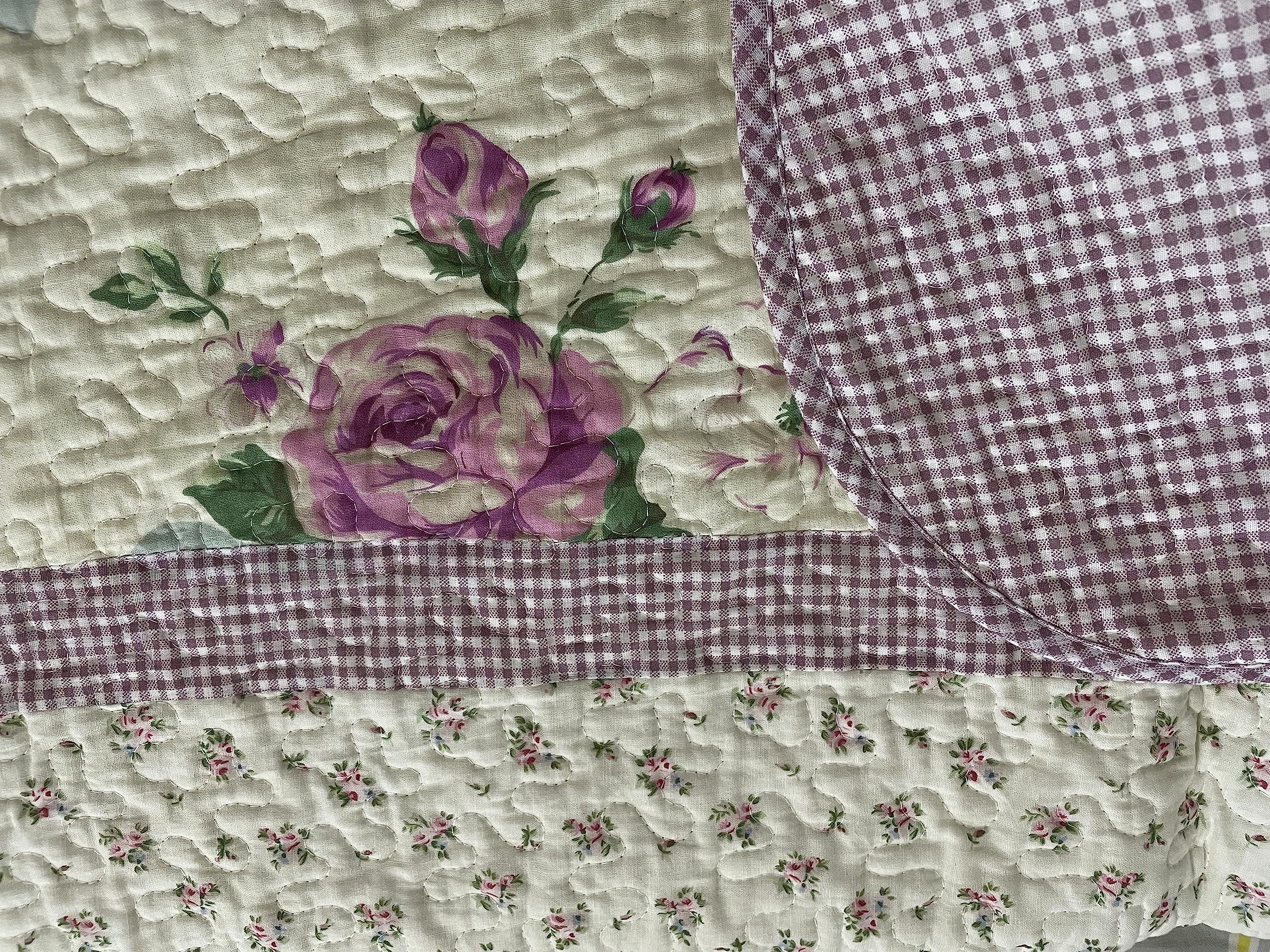 Blancho Bedding Classic Rose 3-Piece Floral Printed Quilt Set - 100% Cotton Quilted Bedspread for Full/Queen Size Bed | Perfect for Master Bedroom, Guest Room & Cozy Farmhouse Decor