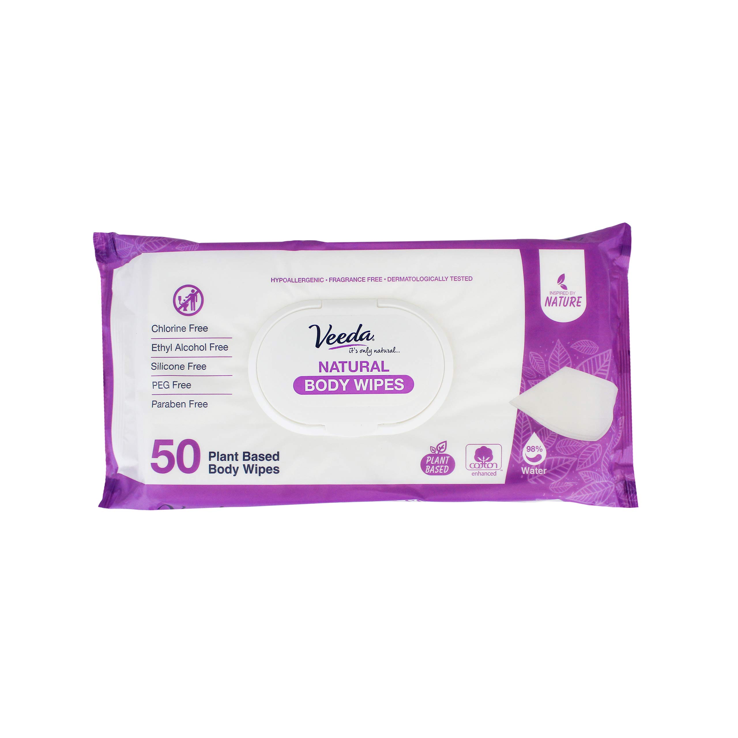 Veeda Natural Cotton Body Wipes | pH Balanced & Hypoallergenic | Gentle for Sensitive Skin | Perfect for Travel, Gym & Post-Workout Refreshment