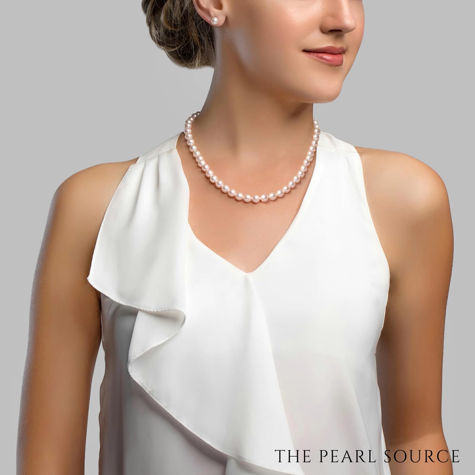AAA Quality Real Freshwater Pearl Necklace & Earrings Set for Women - 14K Gold Clasp & Matching Studs - Perfect Christmas, Anniversary & Holiday Gifts - Elegant Jewelry for Weddings, Parties & Special Occasions