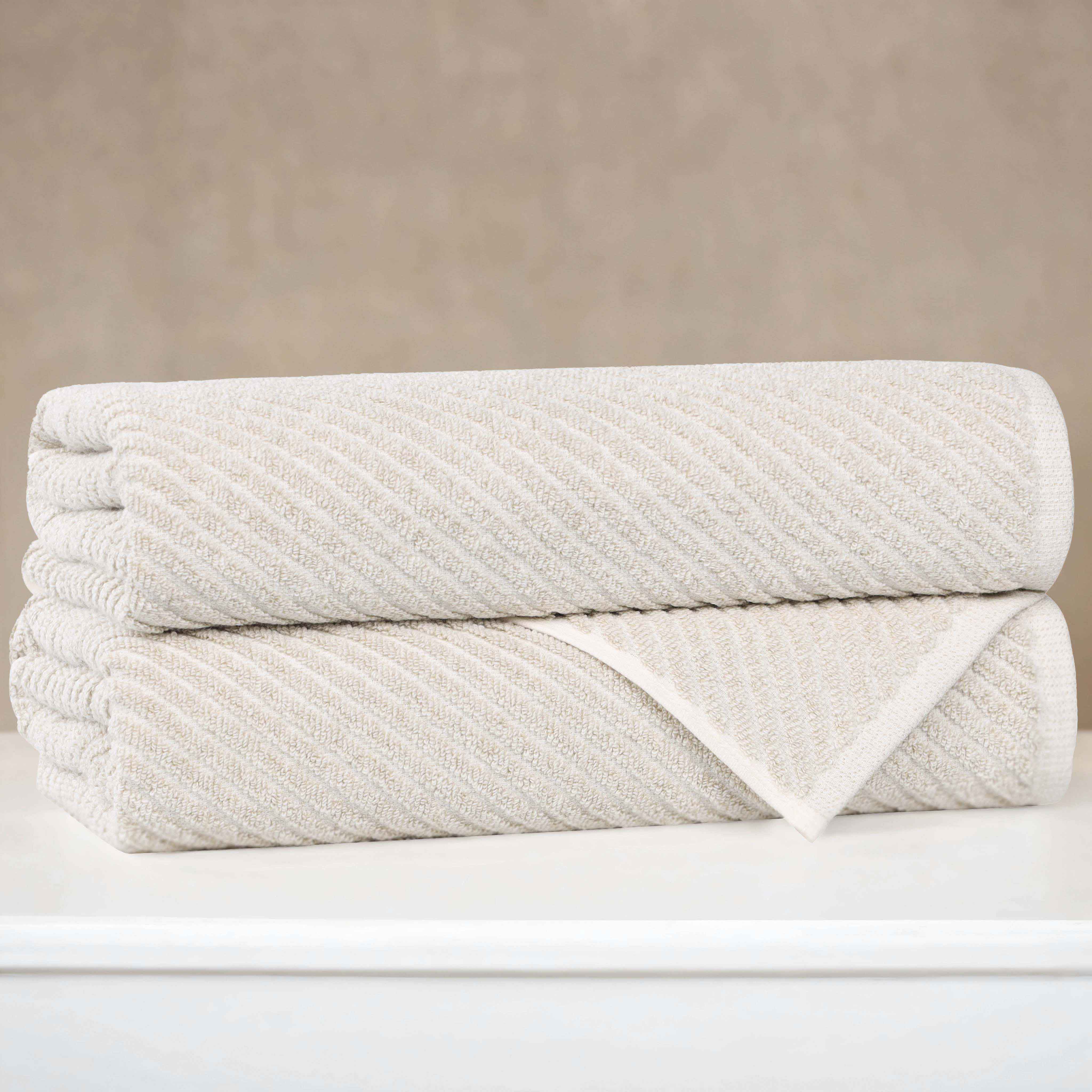 Premium Amelia Cotton Blend Diagonal Stripes Bath Towels - Soft & Absorbent Set of 2 - Perfect for Spa, Bathroom & Beach Use