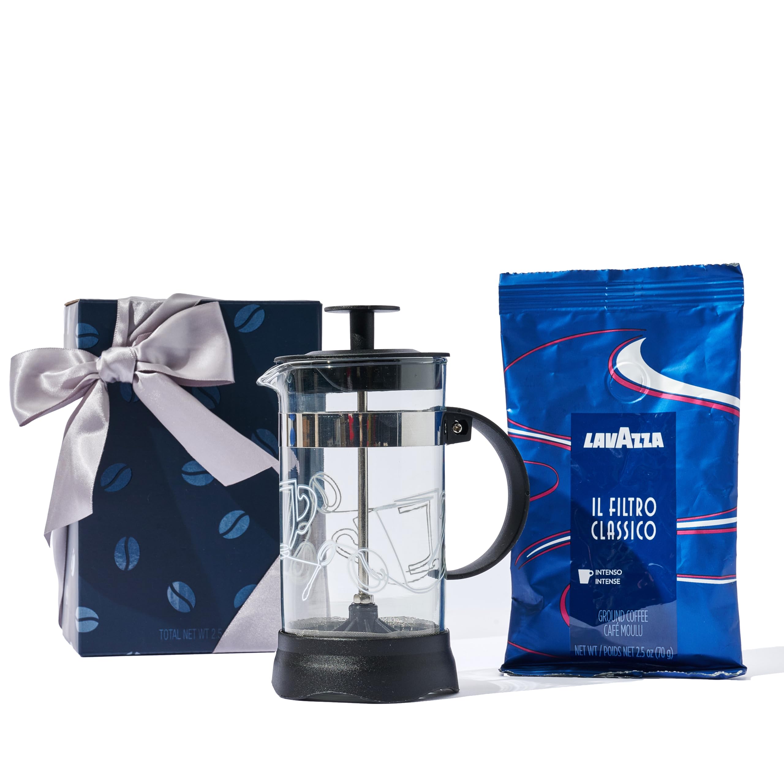 Premium French Press Coffee Gift Set - Glass Coffee Maker & Gourmet Ground Coffee in Elegant Gift Box - Perfect for Home, Office & Coffee Lovers