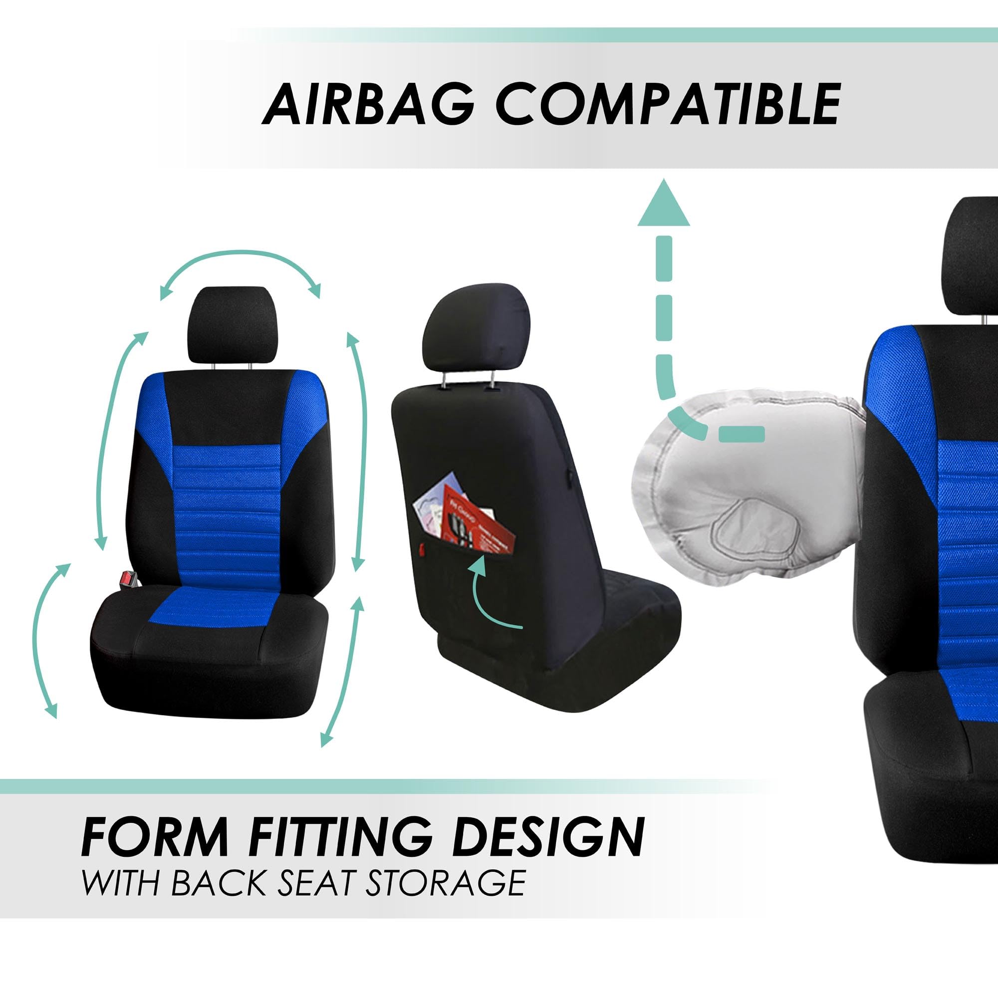TLH 3D Air Mesh Car Seat Covers - Front, Blue & Airbag Safe for Cars, SUVs, Trucks - Stay Cool Driving