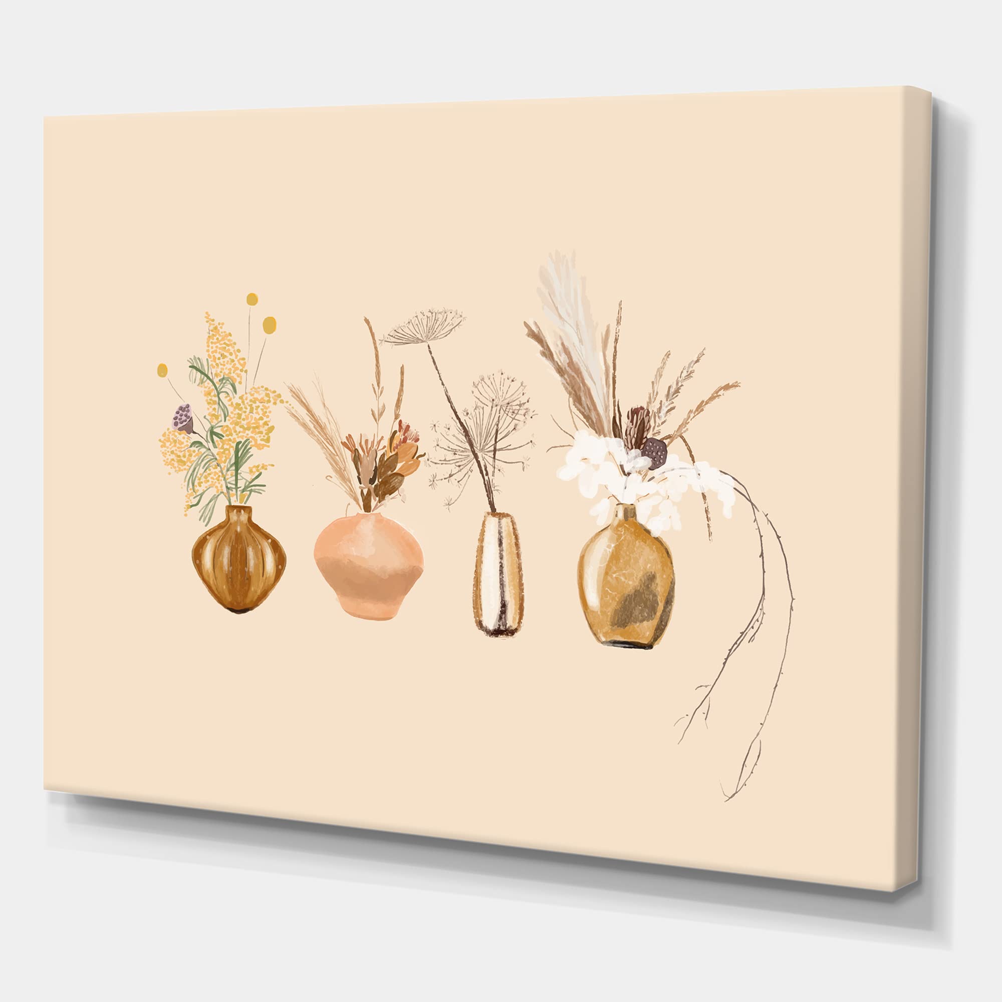 Wildflower Bouquets in Gold Vases Traditional Canvas Wall Art - Perfect for Living Room, Bedroom & Office Decor