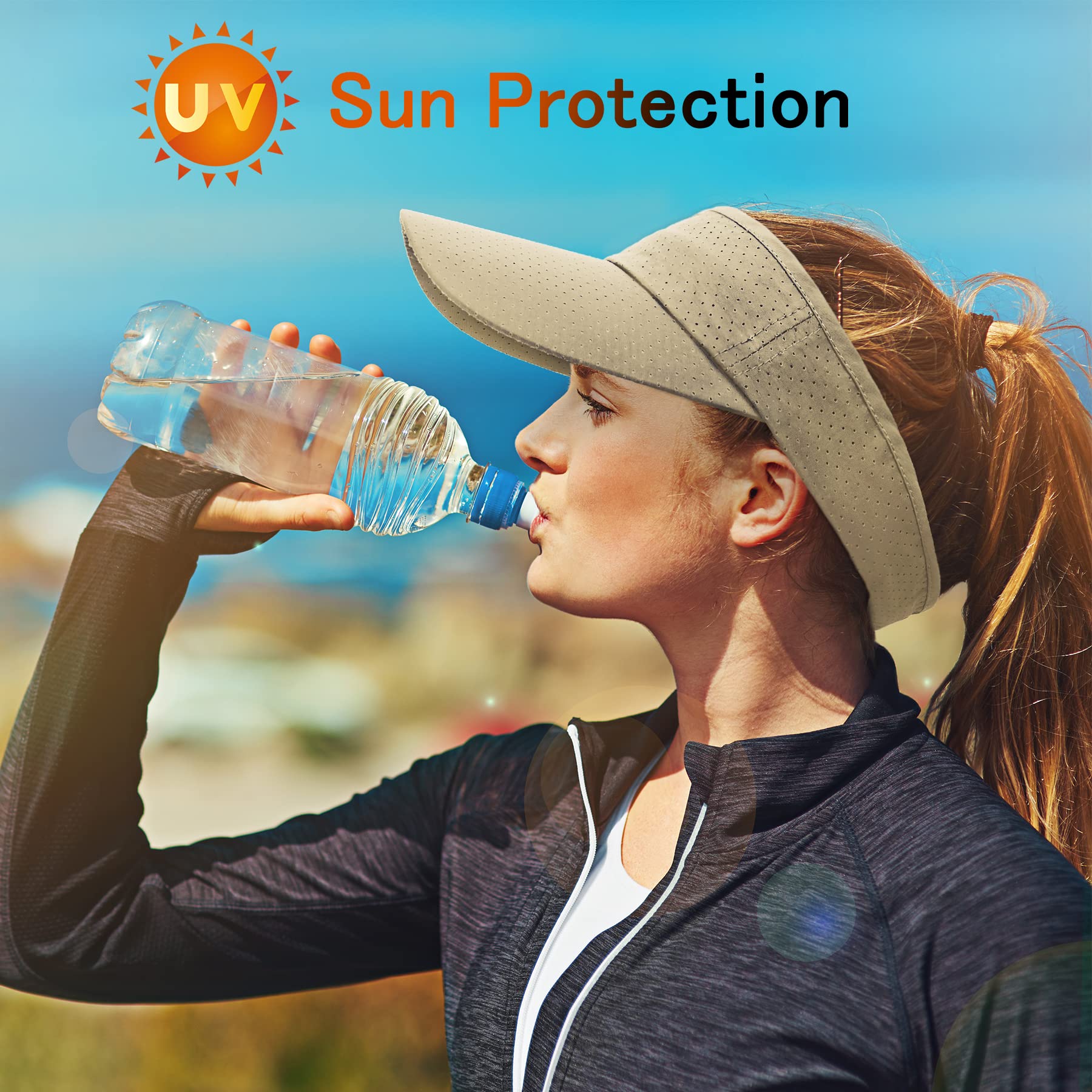 Women's Adjustable Sun Visor Hat - Cotton Twill Sports Cap for Golf, Beach, Running & Tennis - UV Protection Outdoor Sun Hat for Summer Activities
