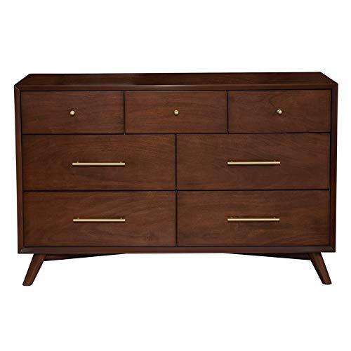 Allora Mid Century Modern 7-Drawer Wooden Dresser - Walnut Brown Bedroom Storage Organizer for Clothes & Accessories | Perfect for Master Bedroom, Guest Room & Nursery Organization
