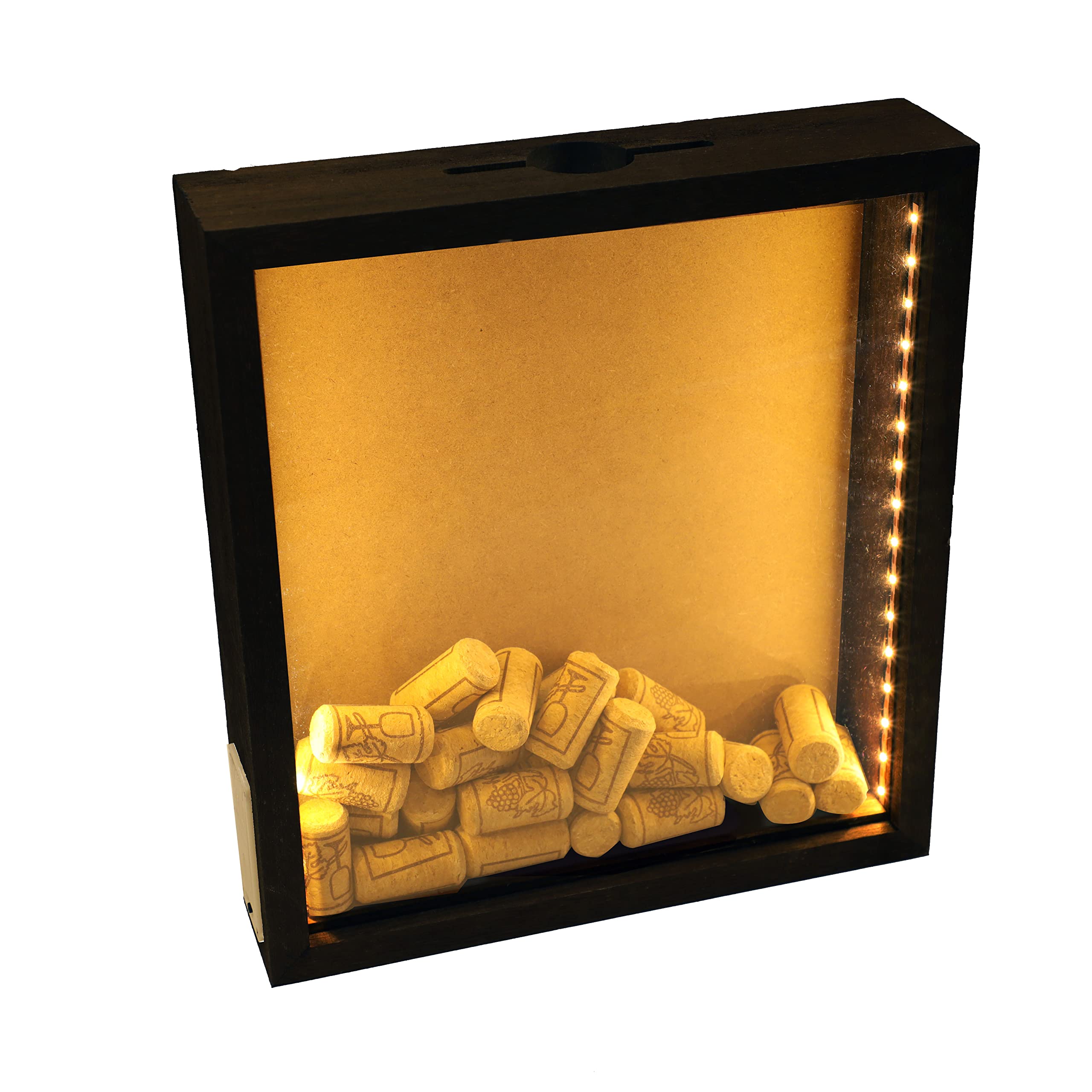11x12 Shadow Box with Slot - Wine Cork Holder & Ticket Display Case Frame with LED Light - Beer Caps Showcase - Christmas Home Decor (Black) - Perfect for Wall Display, Collectibles, and Gift Giving