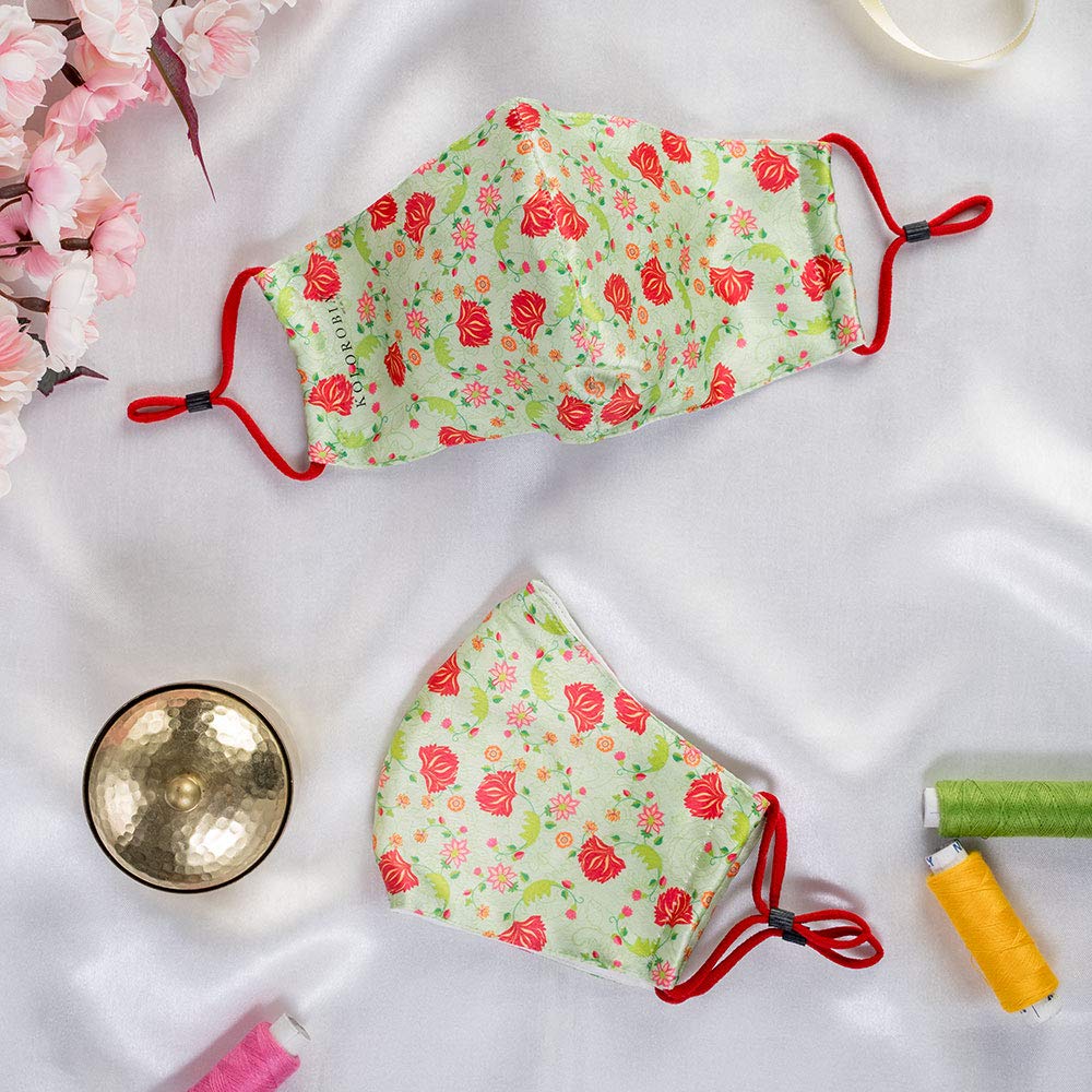 Elegant Mughal-Inspired Face Mask Set of 2 - Reusable Cotton Fabric with Intricate Design for Daily Wear & Special Occasions