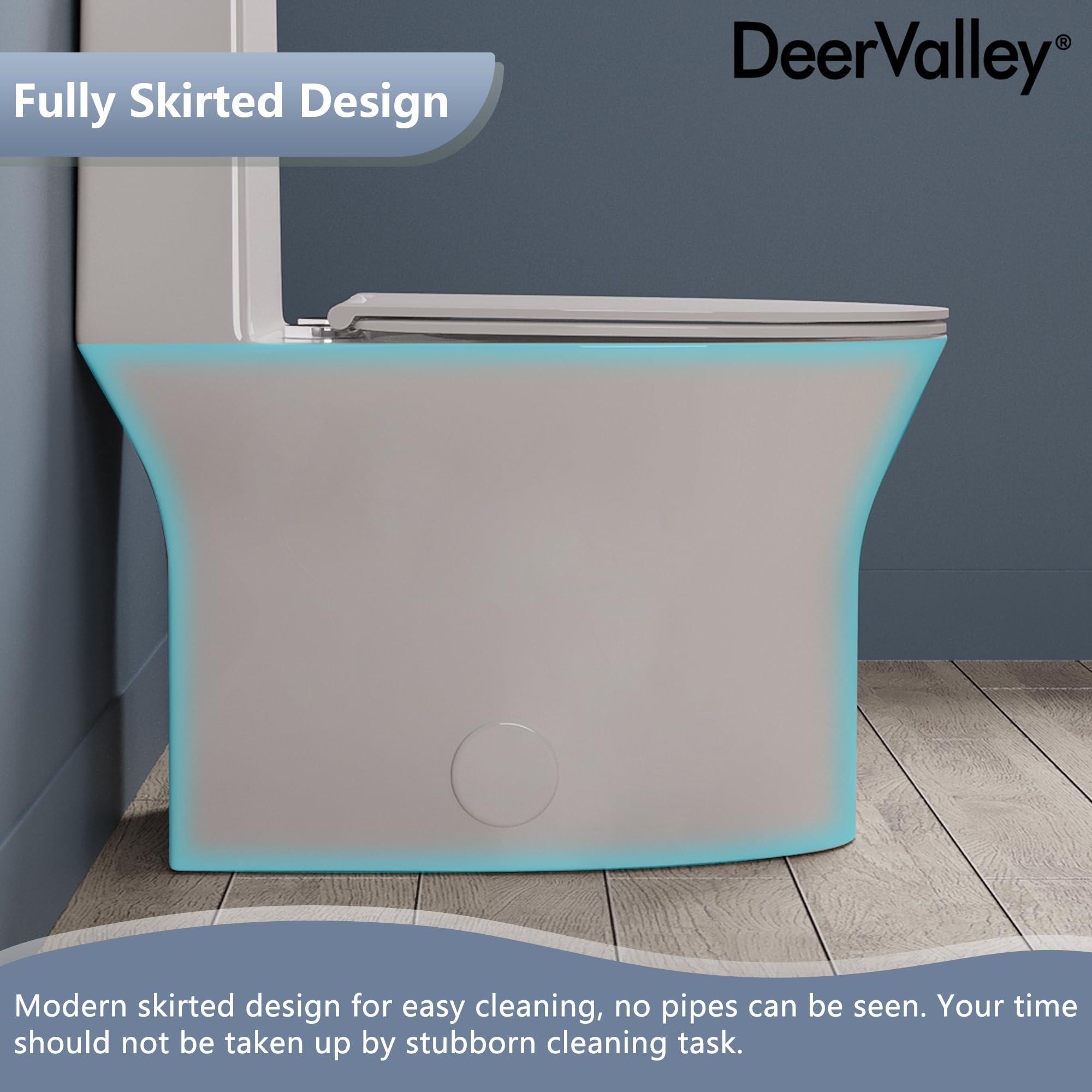 DeerValley DV-1F0250 Compact One Piece Toilet - Space Saving Dual Flush (0.8/1.28 GPF) with Comfort Chair Height for Small Bathrooms - Powerful & Quiet Flush System (MAP 900g) - Ideal for Apartments, Tiny Homes & Powder Rooms