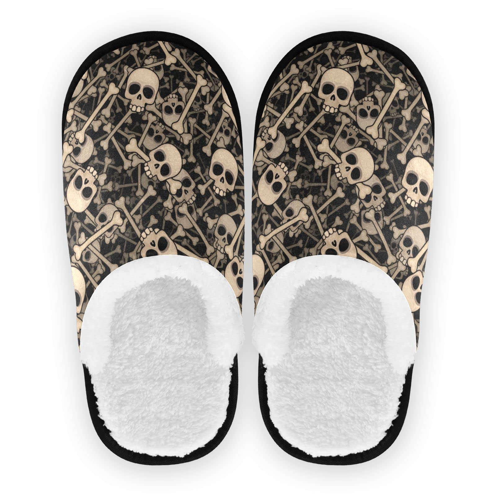 Vozoza Memory Foam Slippers for Women & Men - Skull & Bone Design Non-Slip Indoor/Outdoor House Shoes - Perfect for Home, Travel & Spa Relaxation