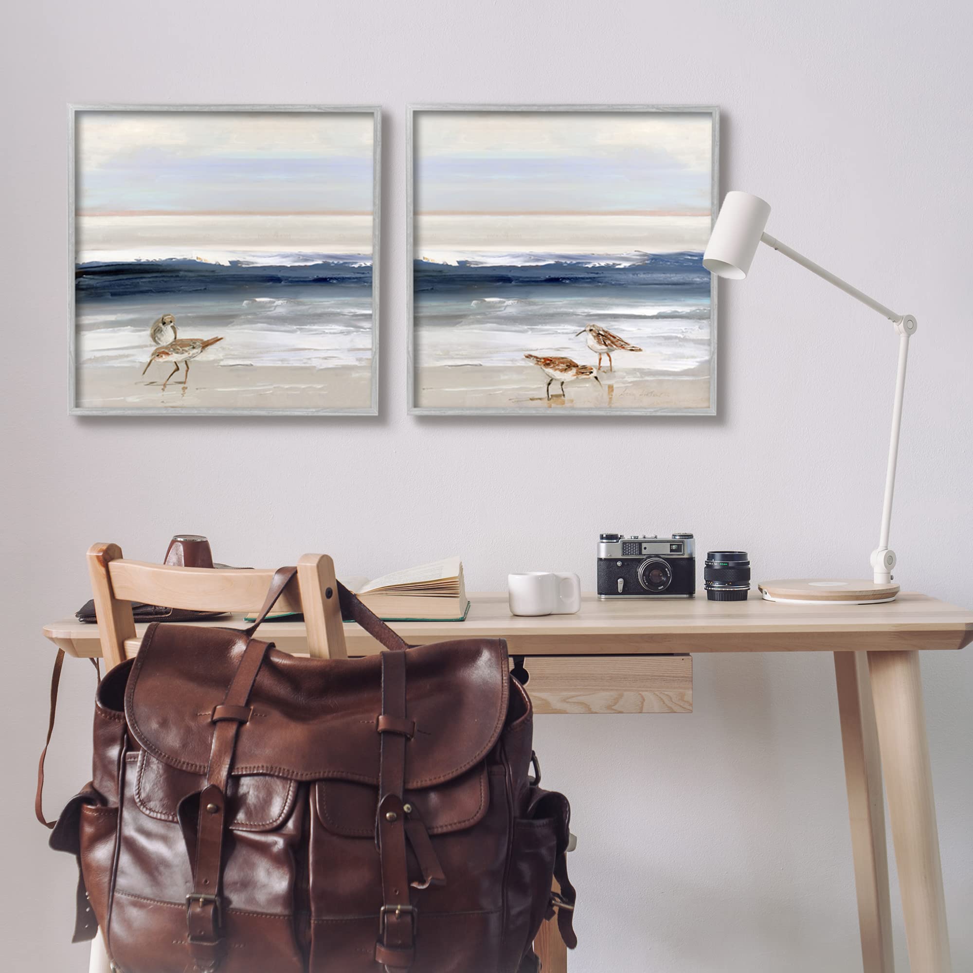Stupell Industries Birds on Beach Shore Ocean Waves Blue Sky Landscape Canvas Wall Art - Sally Swatland Design - Coastal Home Decor for Living Room, Bedroom & Office