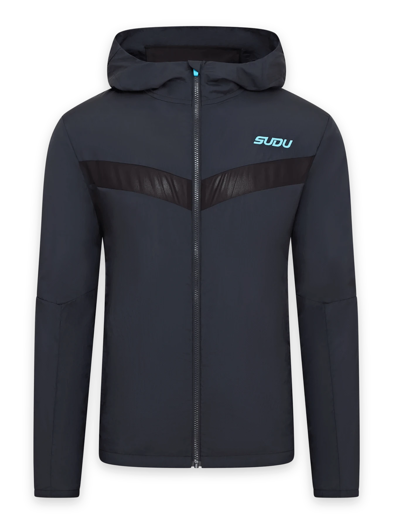 SRJ L 01 Lightweight Jacket for Men & Women - Waterproof Windbreaker with Hood - Black/Light Blue - Perfect for Hiking, Running & Outdoor Activities