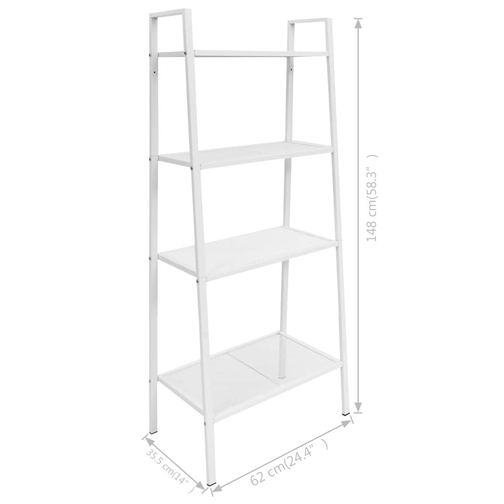 SKM 4-Tier Metal Ladder Bookcase in White - Space-Saving Storage for Home Office, Living Room & Bedroom