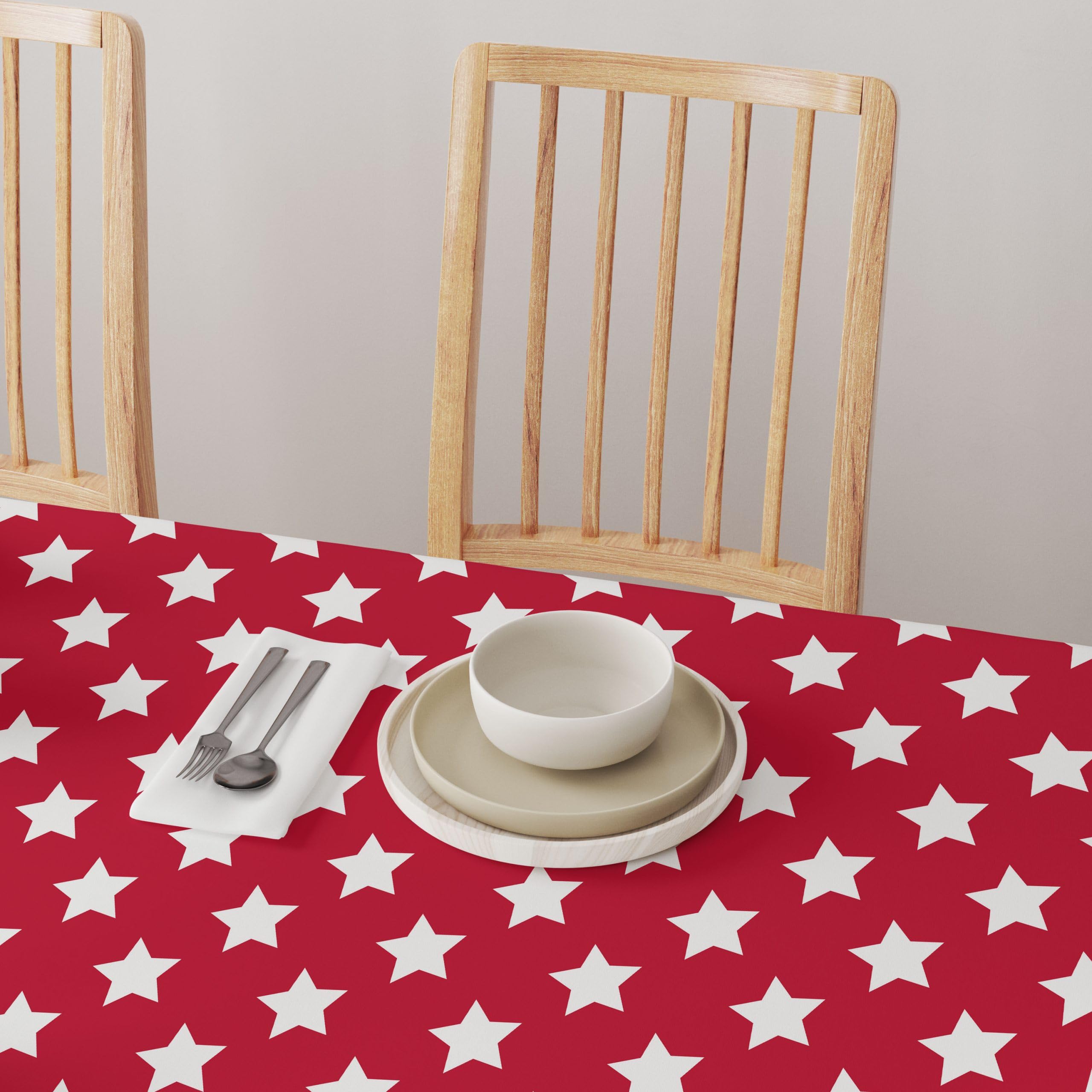 Red Freedom Stars Patriotic Tablecloth 60x60 Inches - 4th of July Square Table Cover with Stain-Resistant Fabric, Machine Washable - Made in USA - Perfect for Independence Day BBQs, Picnics & Outdoor Parties