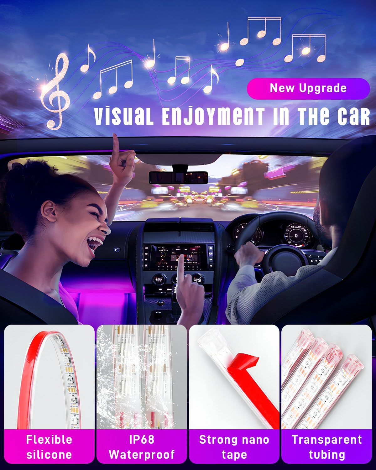 Smart RGB LED Car Strip Lights - APP & Remote Control, 12V Interior Lighting Kit for Footwell & Dash with Music Sync - Perfect for Car Decor & Night Driving