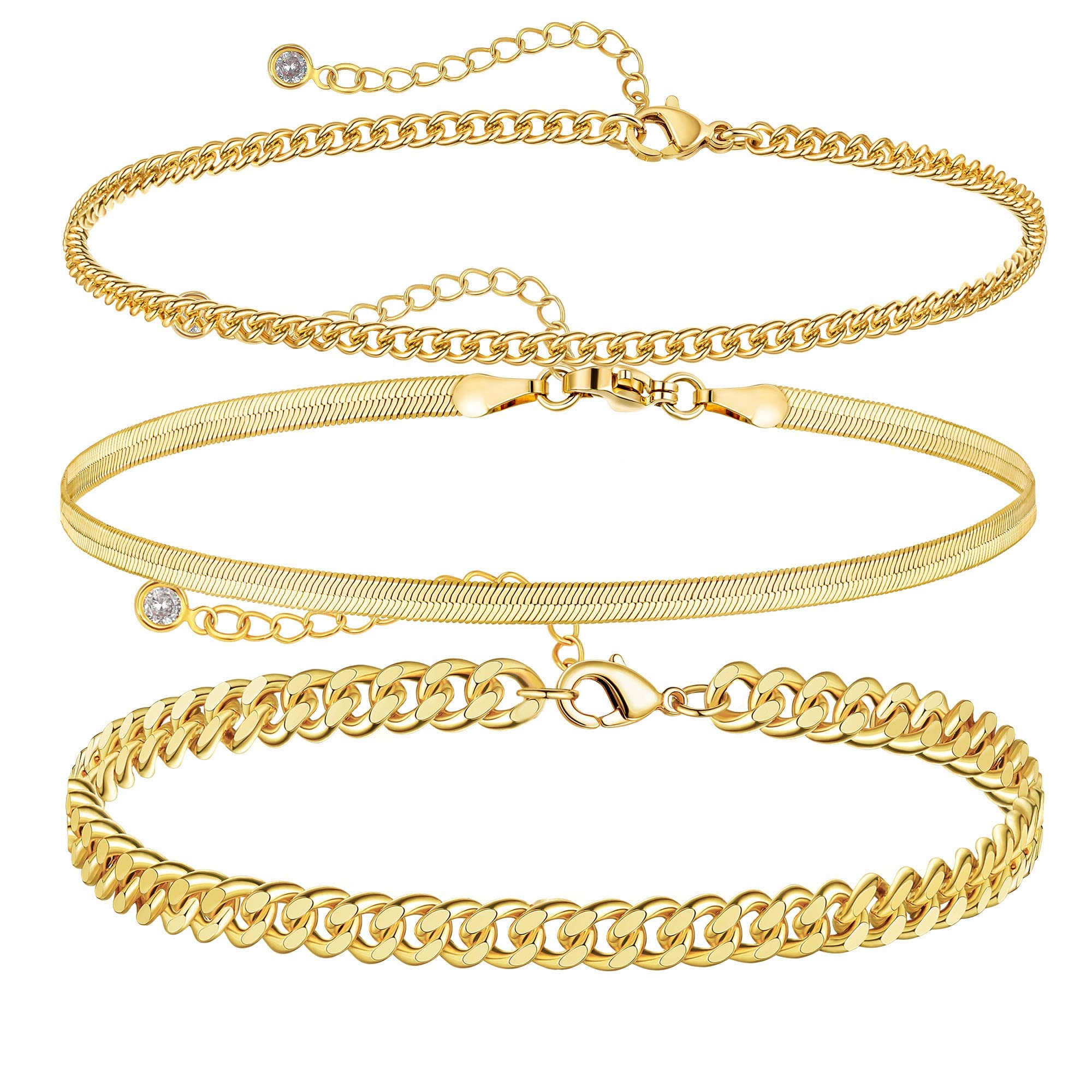 14K Gold Plated Cuban Link Ankle Bracelet for Women - Boho Herringbone Crystal Heart Beaded Dainty Layered Anklet - Perfect for Summer, Beach, Parties & Everyday Wear - Ideal Gift for Women and Girls