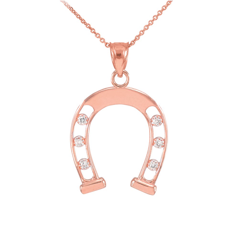 10K Rose Gold Horseshoe Pendant Necklace with Diamonds - Lucky Charm Jewelry for Women, Gift for Birthday, Anniversary & Special Occasions