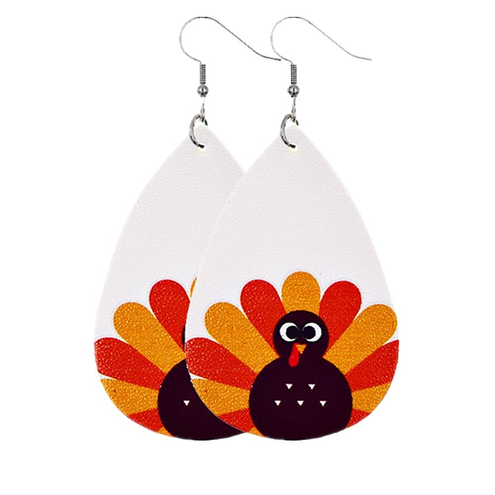 Fall Faux Leather Teardrop Earrings - Plaid Pumpkin Maple Leaf Dangle Earrings for Women | Lightweight Sunflower & Leopard Print Drop Earrings | Thanksgiving & Autumn Festival Accessories | Perfect for Office, Date Night & Holiday Parties