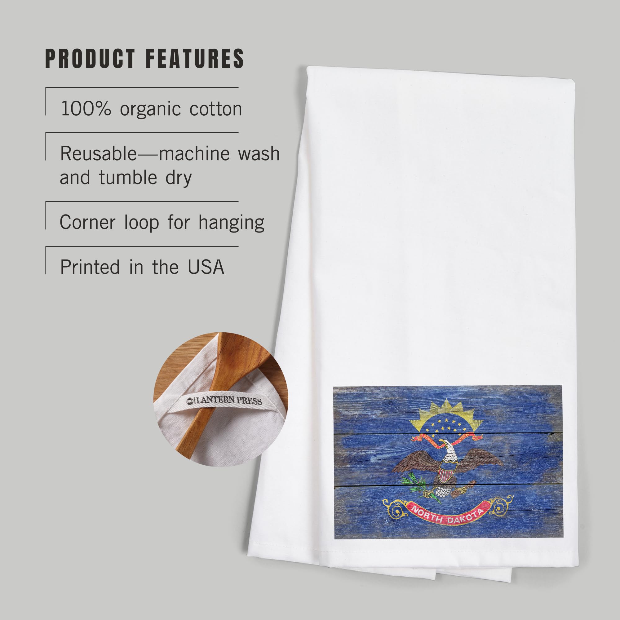 Rustic North Dakota State Flag Cotton Tea Towel - 100% Cotton Decorative Hand Towel for Kitchen & Home Decor | Perfect for Farmhouse Style, Gift Giving & American Pride Displays