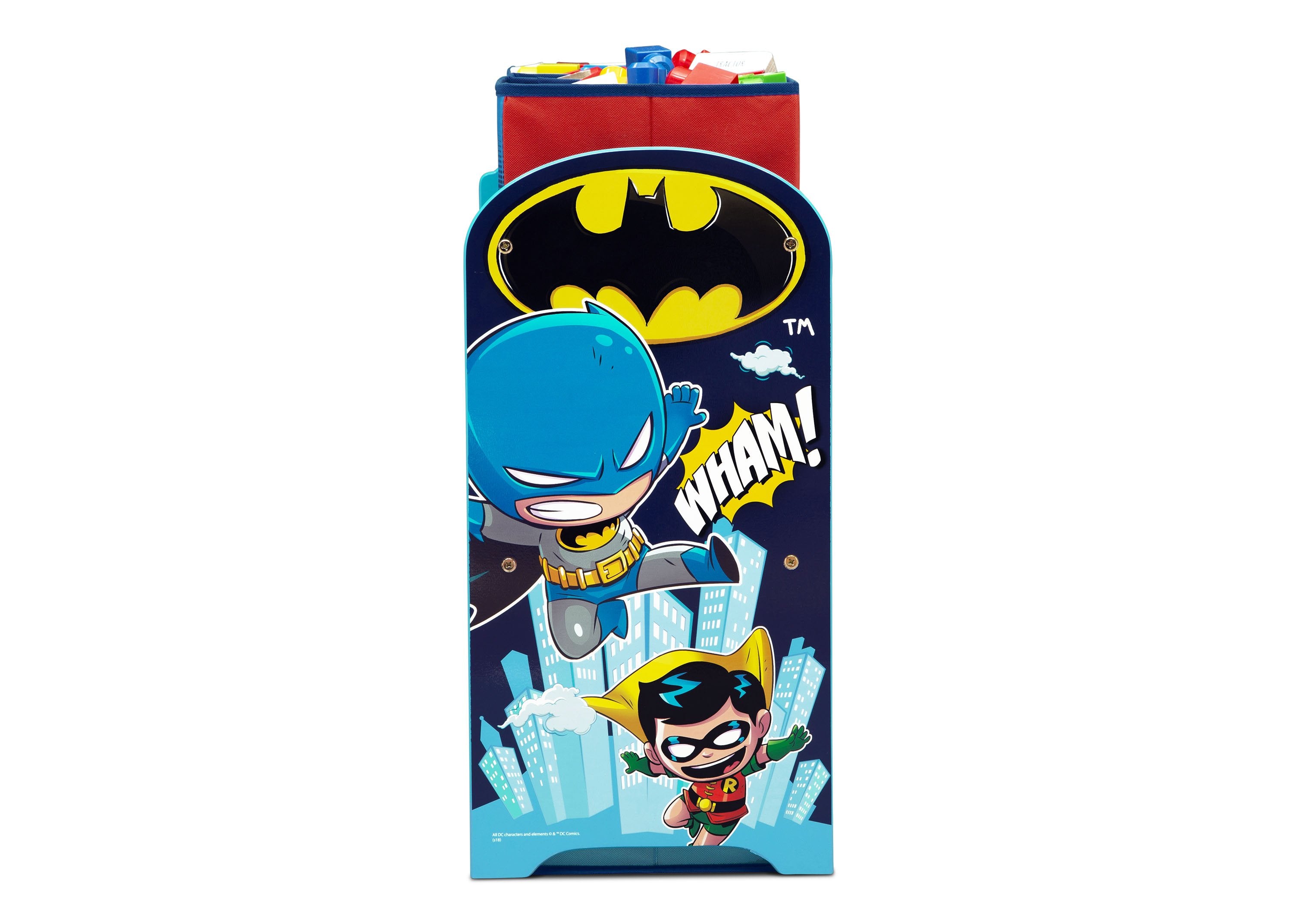 Super Friends Multi Bin Toy Organizer - Batman, Robin, Superman, Wonder Woman & The Flash - Perfect for Kids' Room, Playroom & Toy Storage Organization