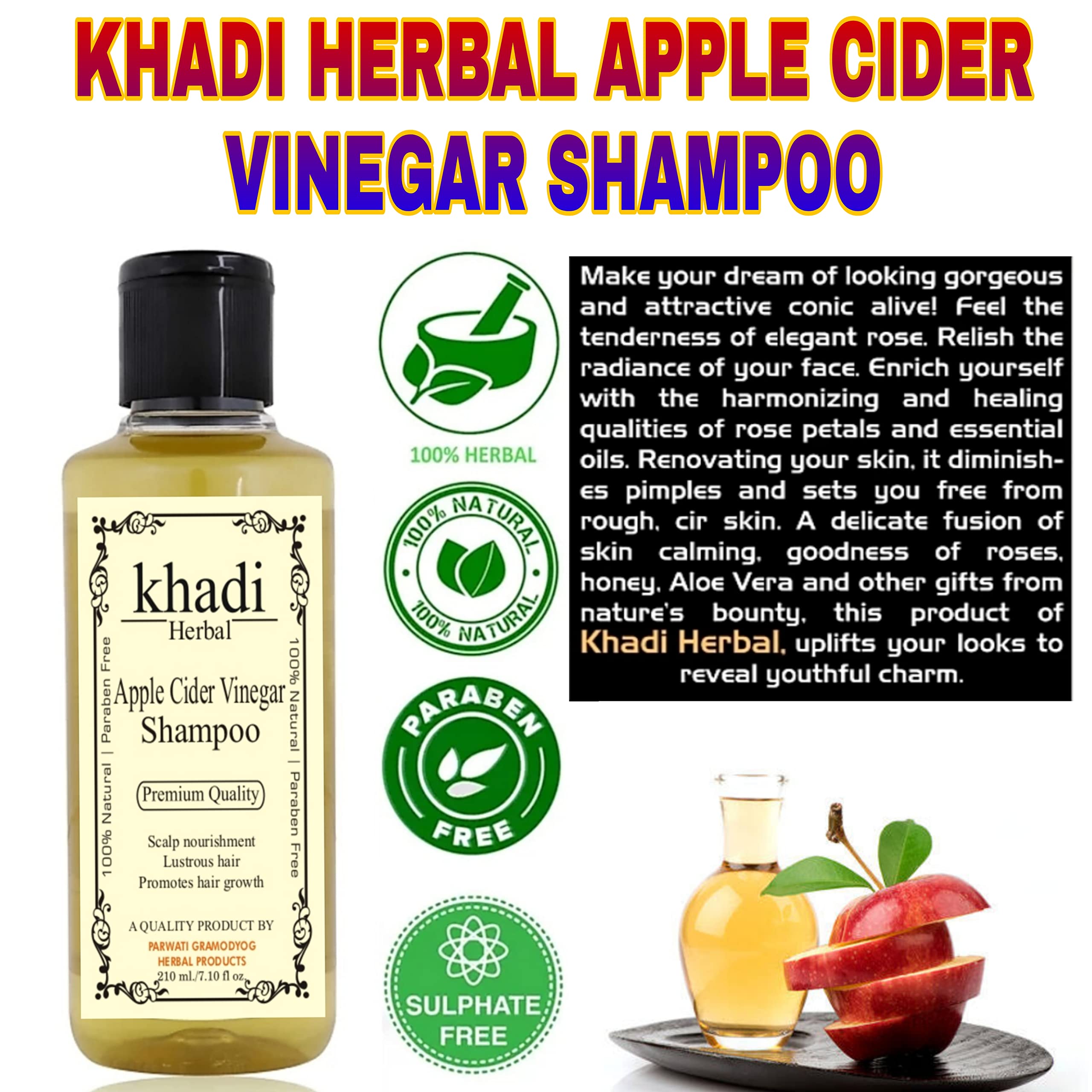 Herbigiri Herbal Apple Cider Vinegar Shampoo - Sulfate Free & Paraben Free - Natural Hair Care for Dry, Damaged Hair - Perfect for Daily Use & Scalp Health