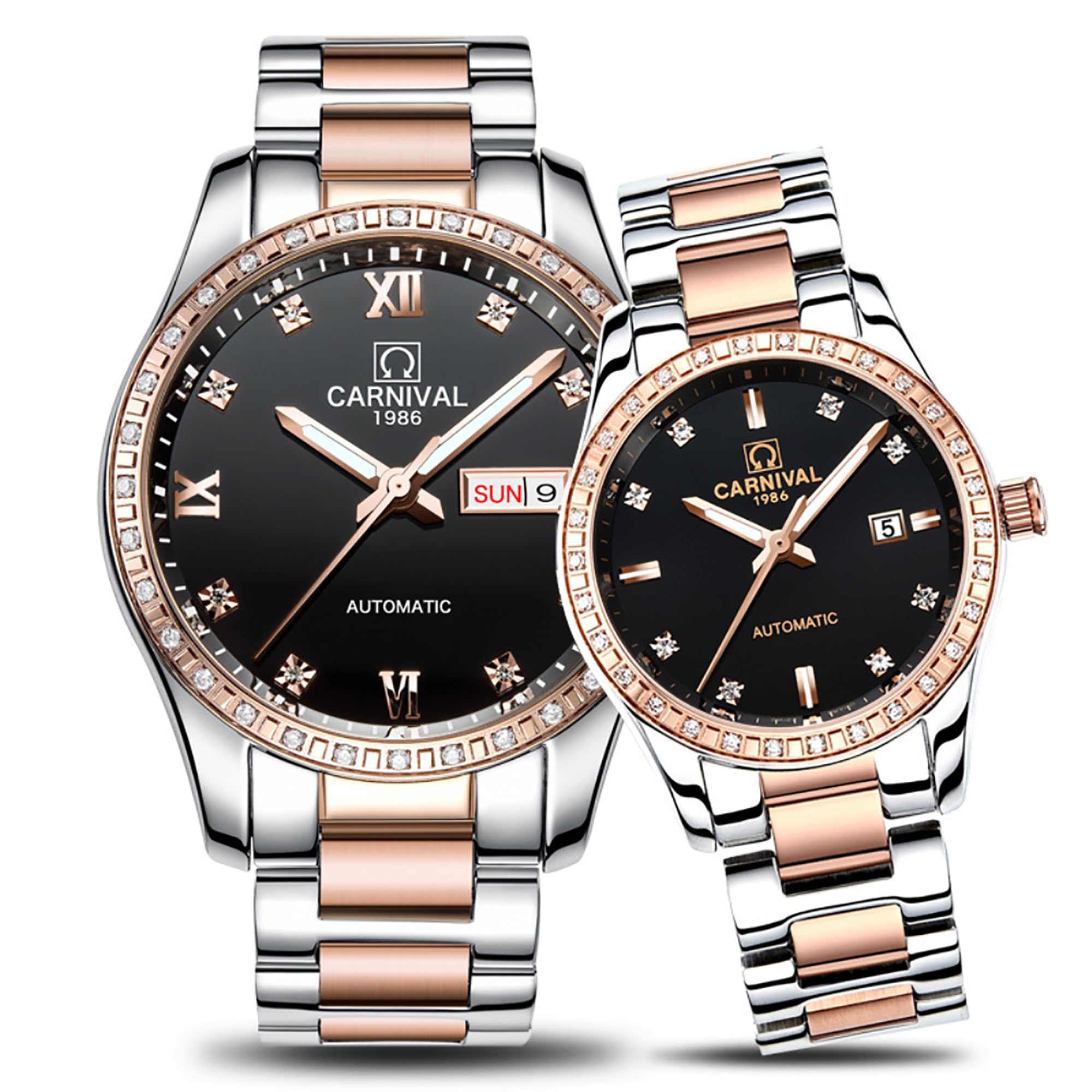 Gosasa Automatic Mechanical Watch for Men & Women - Sapphire Glass, Stainless Steel - Luxury Couple Watches Set - Perfect Anniversary, Wedding, Valentine's Day Gift for Him & Her