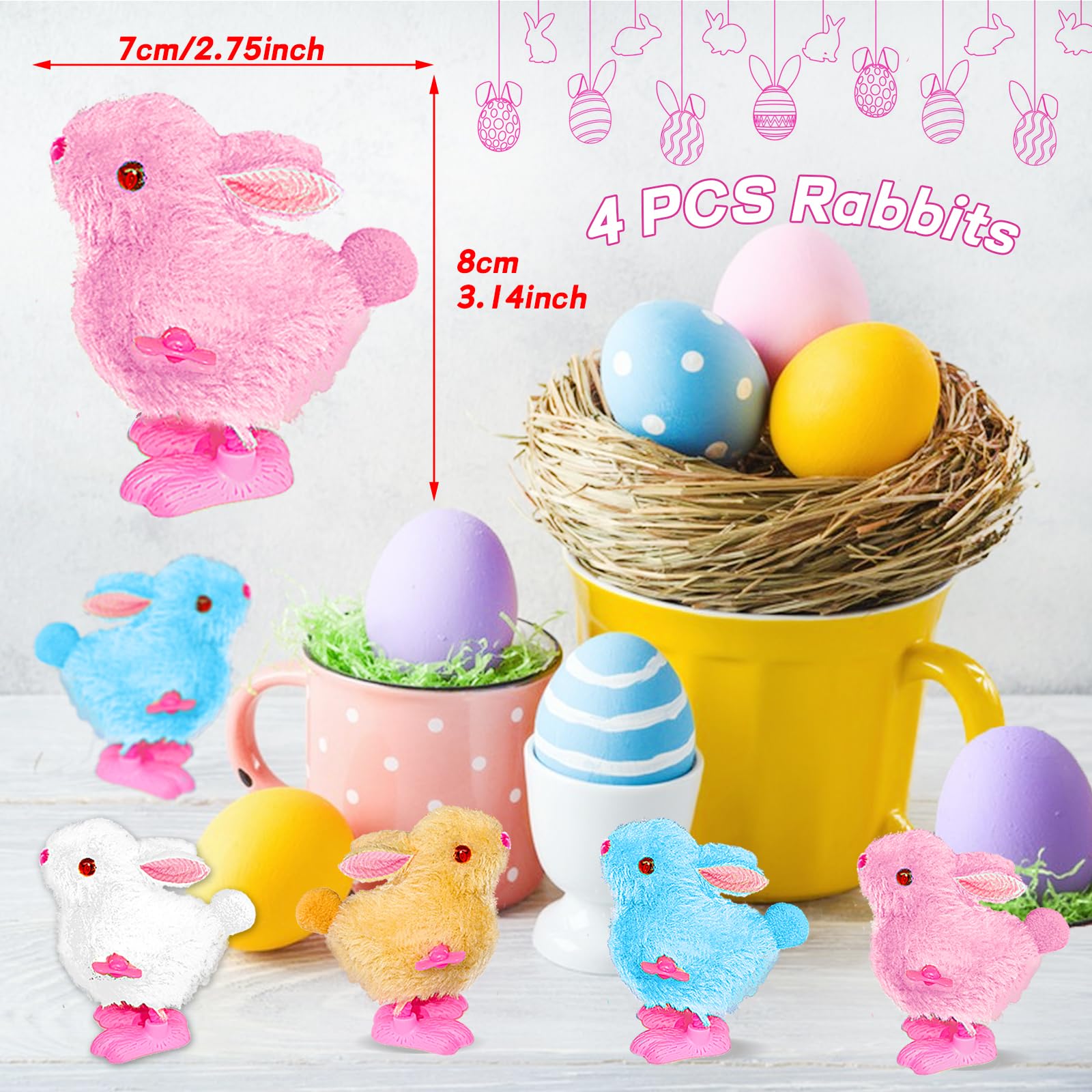 12PCS Wind Up Chicken Bunny Jumping Chicks - Cute Hopping Rabbits Plush Toys for Kids Toddlers - Easter Basket Stuffers, Birthday Party Favors, Classroom Rewards & Fun Sensory Play Gifts