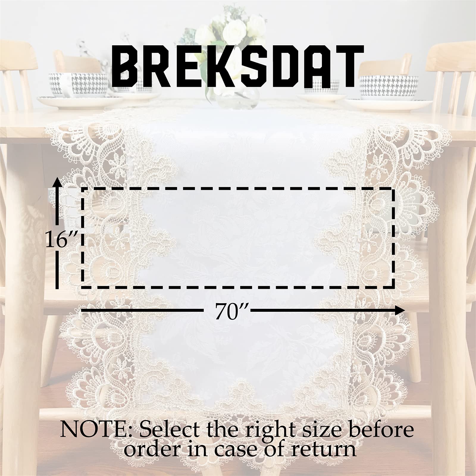 Beige Embroidered Lace Rectangle Table Runner 16x70 Inches - Elegant Wedding & Dining Table Scarf with Carnation Design, Washable Fabric - Perfect for Coffee Tables, Buffets, and Home Decor