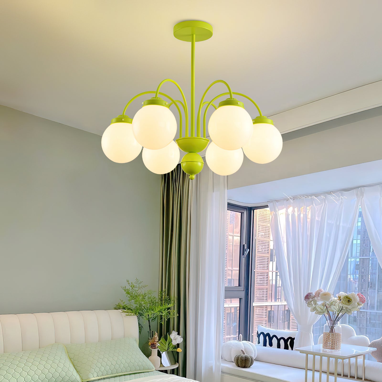 Elegant Cream Glass Ball Chandelier - Modern Crystal Ceiling Light Fixture for Dining Room, Bedroom & Living Room Decor