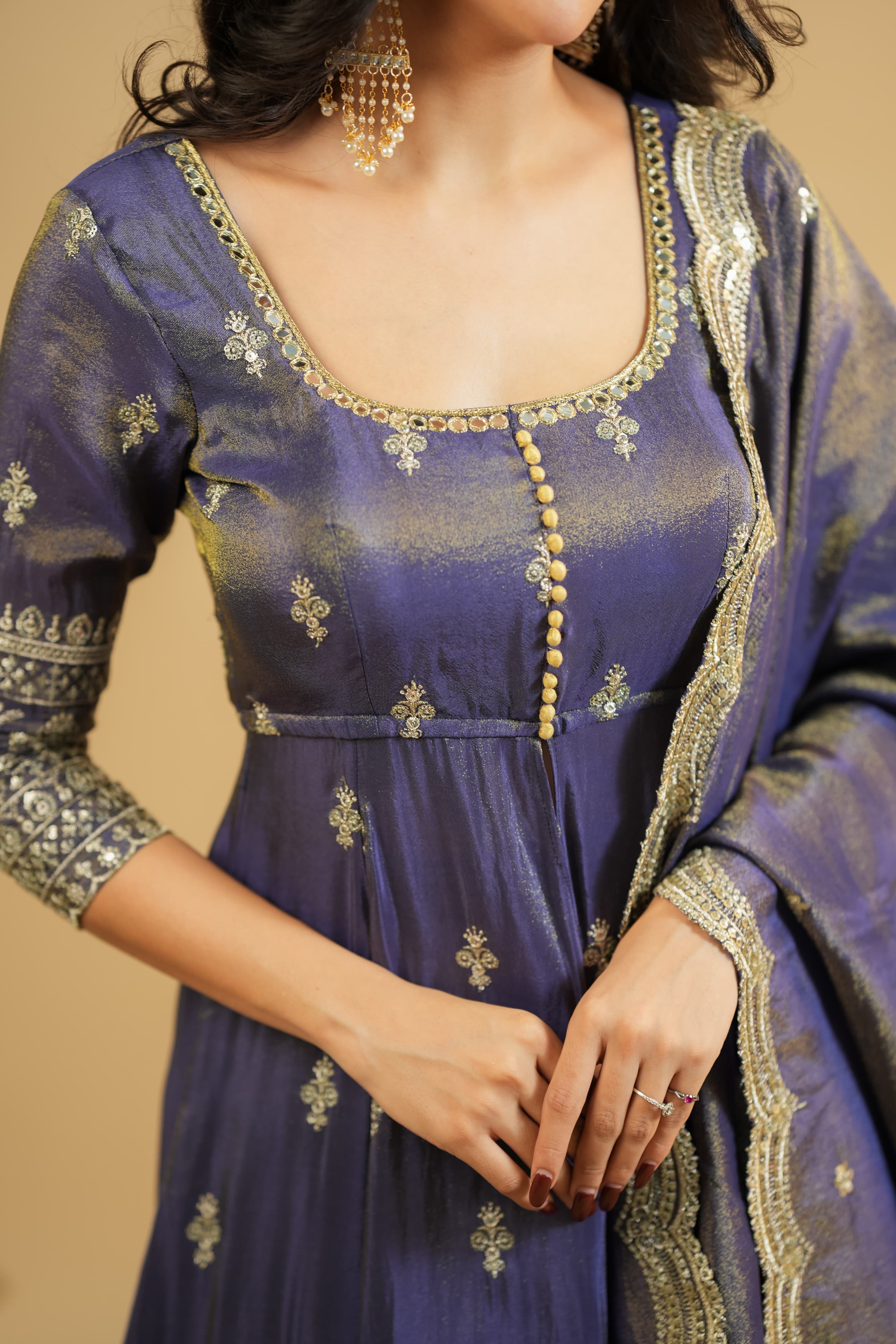 Premium Swastik Embroidered Anarkali Dress with Skirt Set - Elegant Indian Ethnic Wear for Festivals, Weddings & Special Occasions
