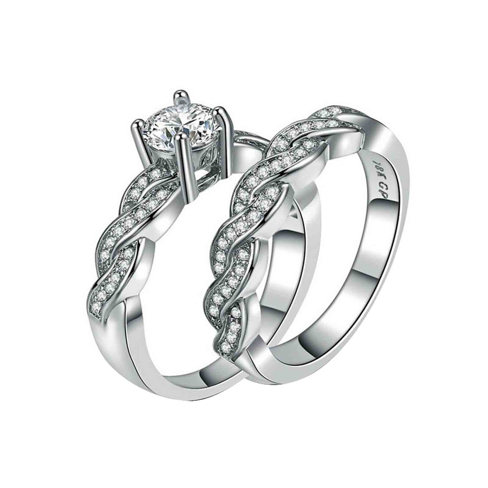 Elegant Silver Wedding Rings for Women - Bridal Ring Sets, Twisting Engagement Rings for Couples - Perfect for Proposals, Anniversaries & Romantic Gifts - Ideal for Wedding Ceremonies, Vow Renewals and Date Nights