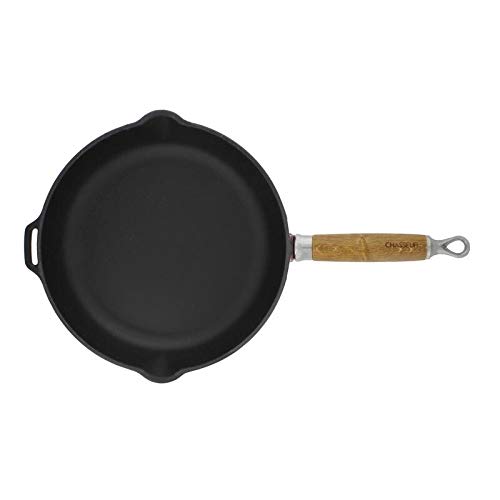 10-Inch Red French Enameled Cast Iron Fry Pan with Wooden Handle - Nonstick Skillet for Searing, Frying & Baking - Perfect for Stovetop, Oven & Camping Cookware