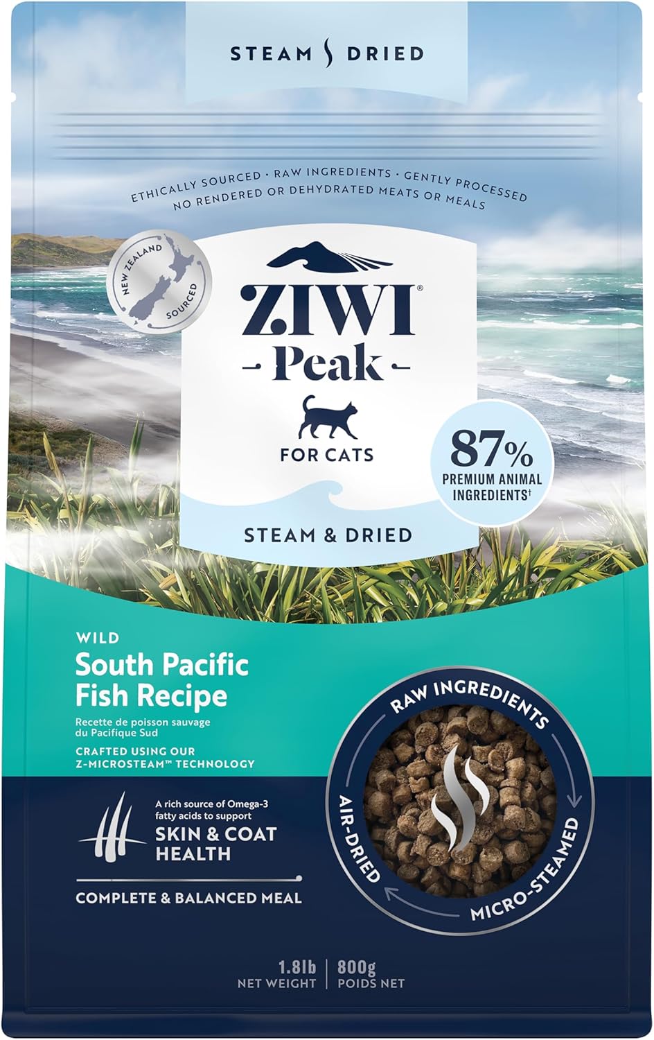Premium Wild South Pacific Fish Recipe Steam-Dried Cat Food - 1.8lb Bag | High-Protein Natural Cat Treats for Adult & Senior Cats | Perfect for Training, Rewards & Mealtime Toppers