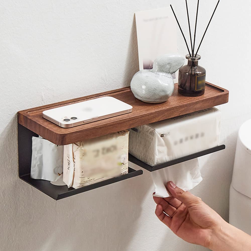Premium Black Walnut Wood Wall-Mounted Toilet Paper Holder - Waterproof Bathroom Tissue Dispenser with Multifunctional Design for Kitchen, Bathroom, Bedroom & Restaurant | Perfect for Modern Homes, Hotels & Commercial Spaces