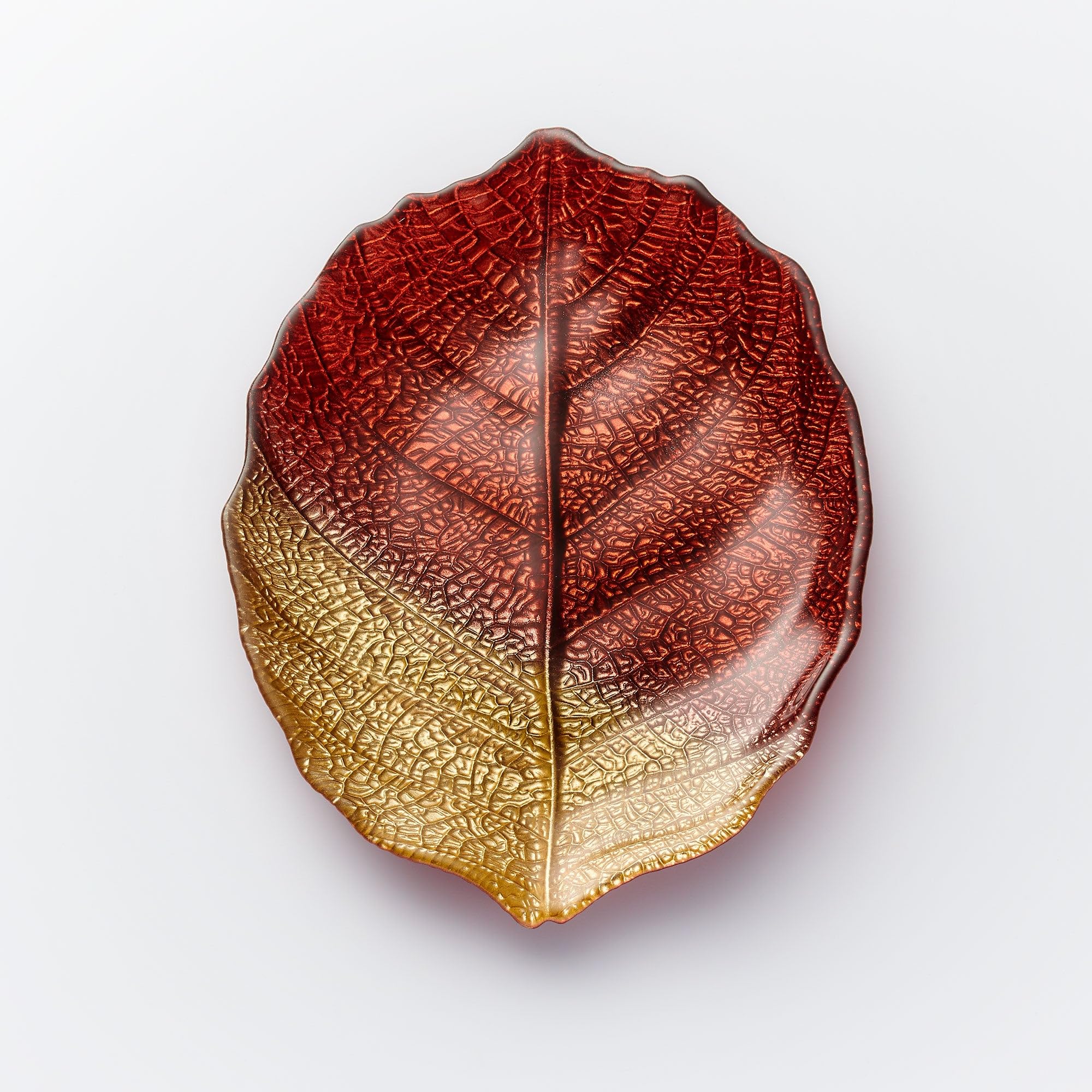 Elegant Brown & Gold Leaf Design Decorative Glass Plate - Perfect for Dining Table Centerpiece, Wall Art, and Gift Giving