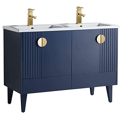 Navy Blue - Satin Brass Handles