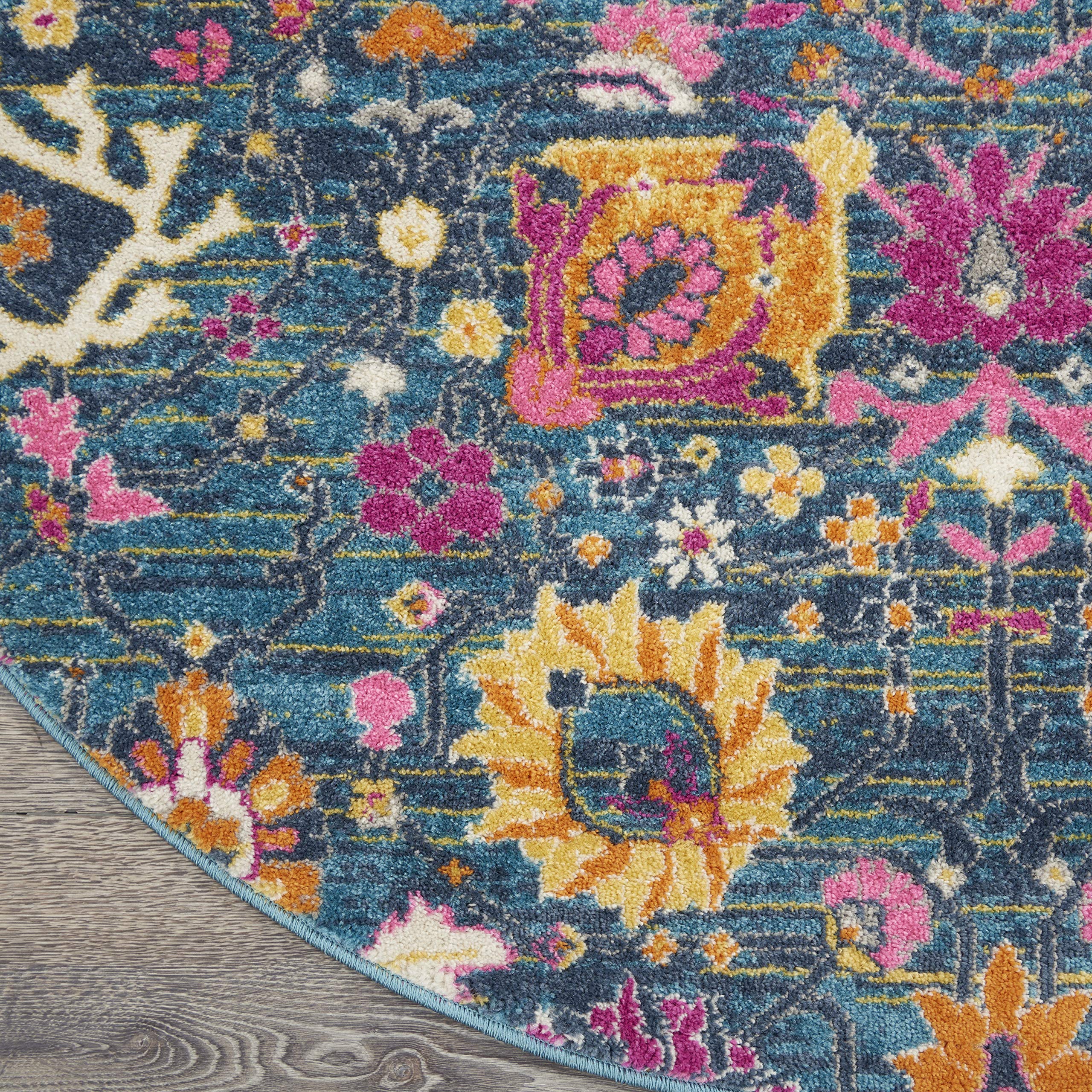 Nourison Passion Denim 8' Round Boho Moroccan Area Rug - Non-Shedding & Easy to Clean - Perfect for Living Room, Bedroom, Dining Room or Kitchen Decor