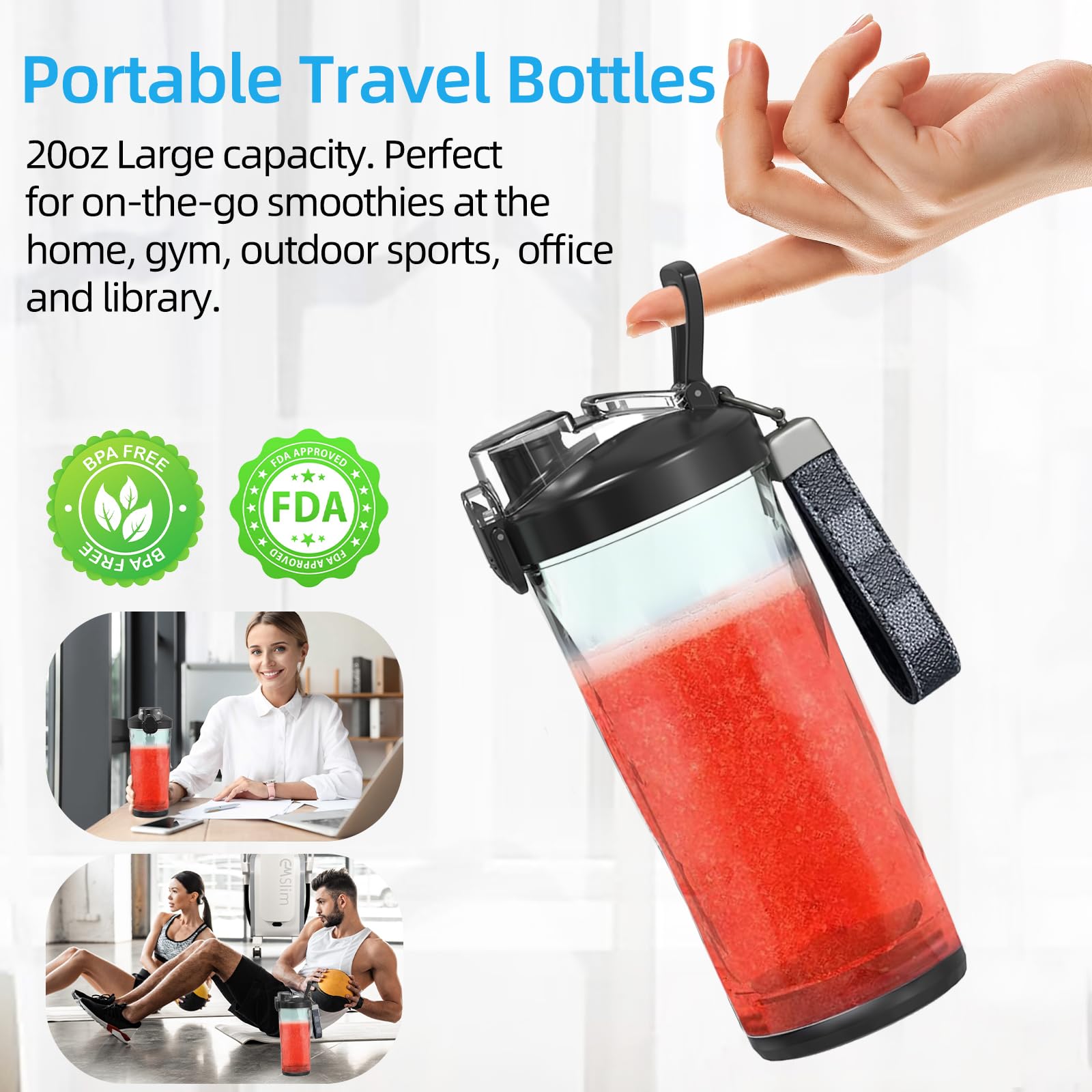 Portable Personal Blender for Shakes & Smoothies - 20oz Mini Blender with 6 Blades - Compact Kitchen, Home & Travel Blender - Perfect for Smoothies, Protein Shakes & Meal Prep On-The-Go