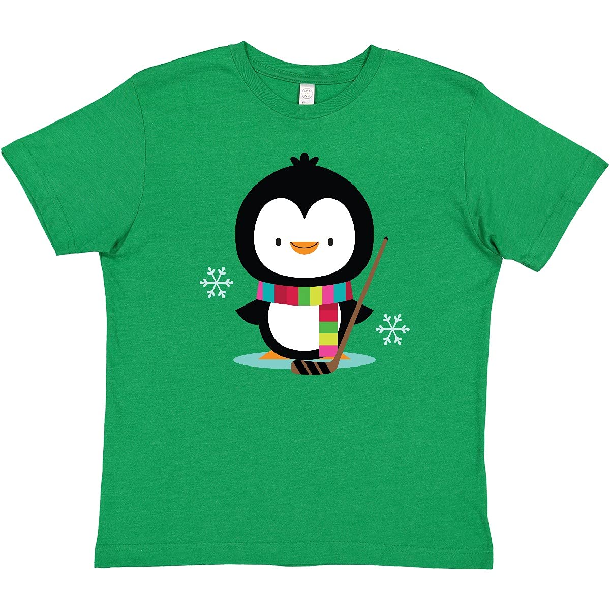 Inktastic Hockey Christmas Penguin Youth T-Shirt - Cute Holiday Hockey Player Design for Kids - Perfect for Christmas Gifts, Hockey Games & Winter Festivals