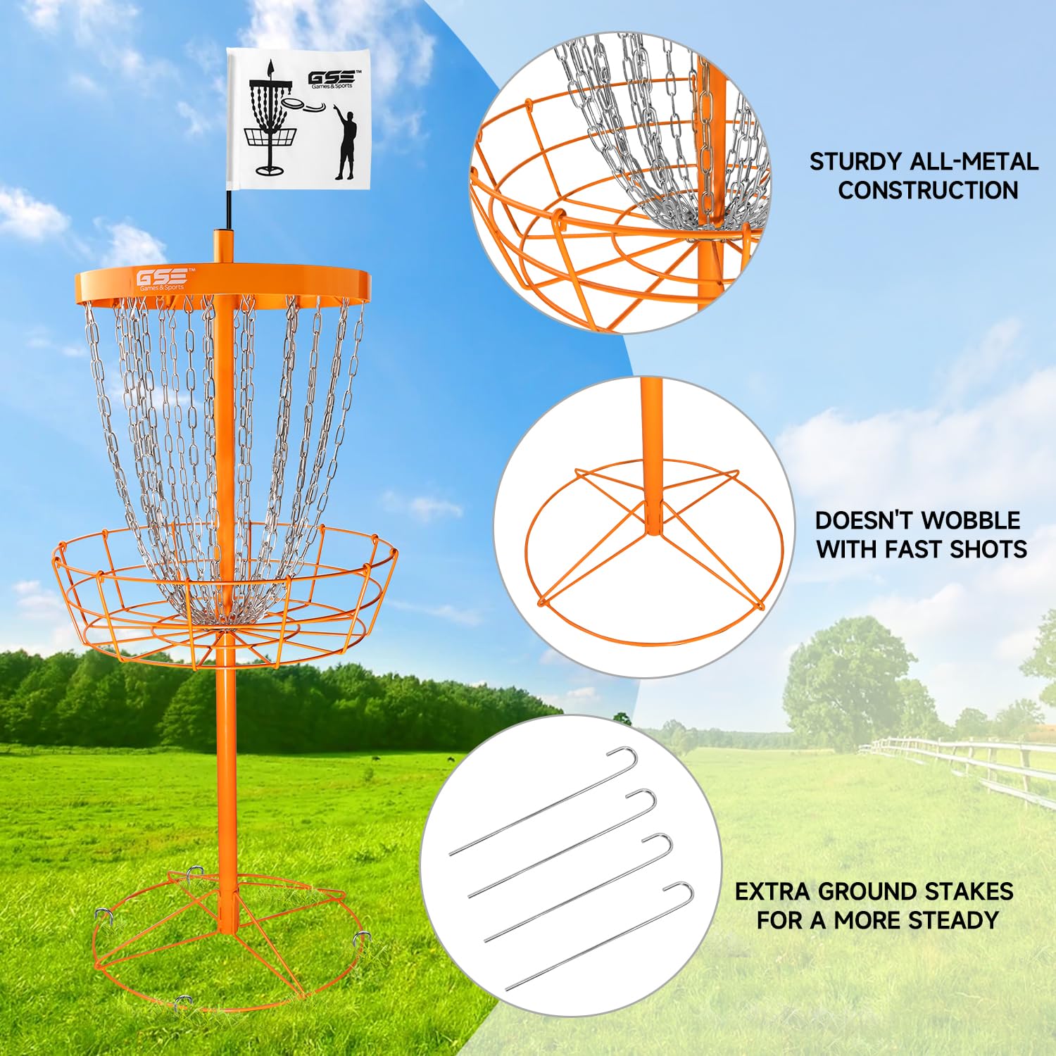 GSE PRO Portable Disc Golf Target Basket - 12 or 24 Chain Metal Practice Basket for Outdoor Disc Golf Training | Perfect for Backyard, Park & Tournament Practice