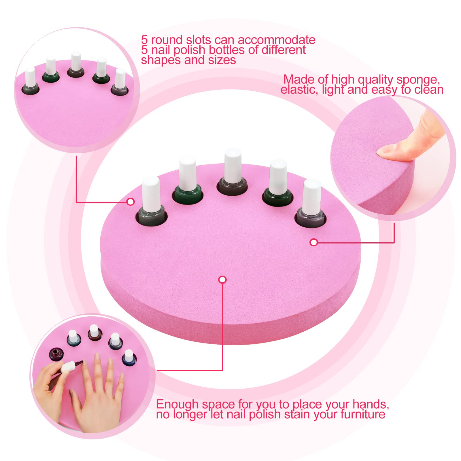 Weysat 2-in-1 Anti-Spill Nail Polish Holder Stand & Organizer - Pink Manicure Hand Rest Work Station for Professional Nail Art, DIY Home Salon, and Spa Pedicure Accessories