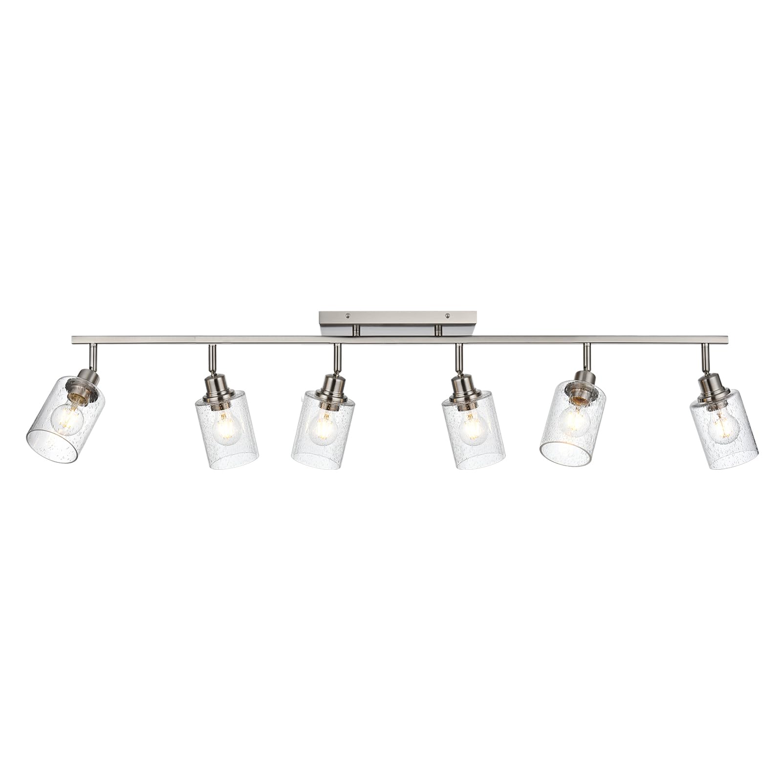 6-Light Flexible Track Lighting Kit - Brushed Nickel Flush Mount Ceiling Spotlights with Seeded Glass | Modern Track Light Fixtures for Kitchen, Bedroom & Bathroom Vanity | Perfect for Ambient Lighting in Living Rooms, Dining Areas and Retail Spaces