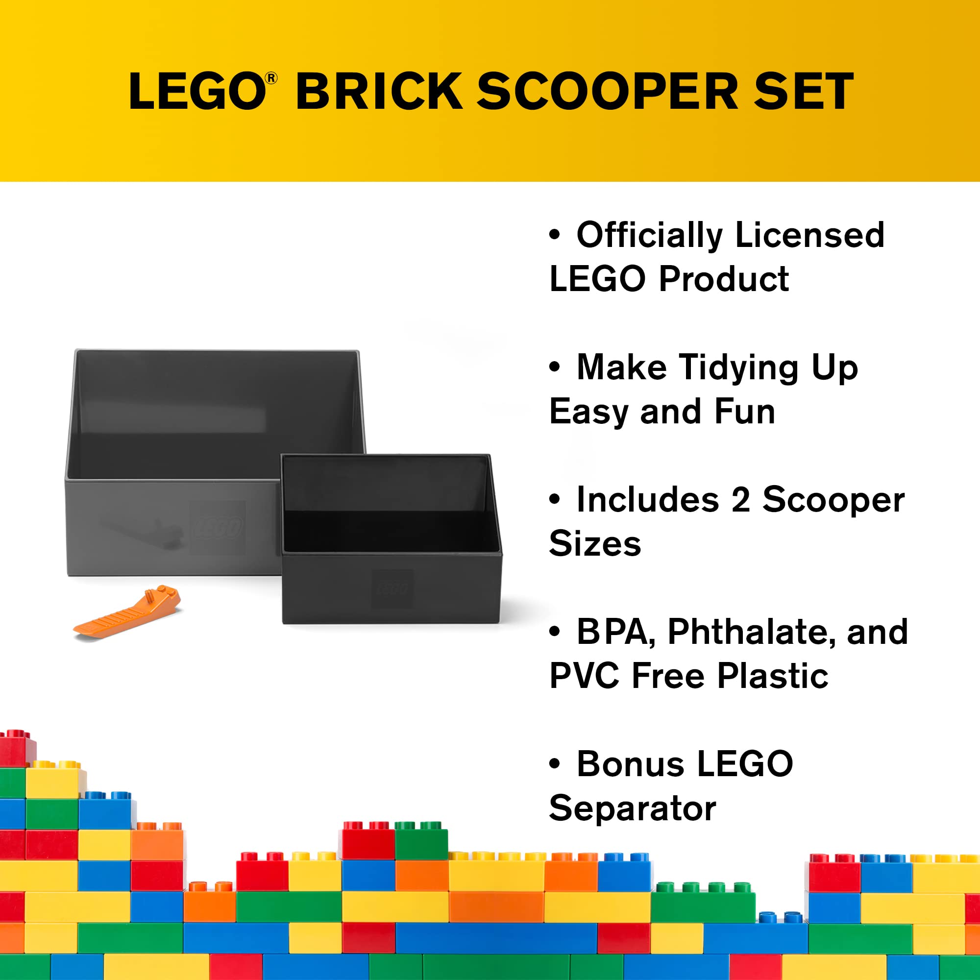 LEGO® Brick Scooper Set with 2 Sizes of Scoopers & Brick Separator - Fast LEGO® Cleanup Tool for Kids & Adults - Perfect for Organizing LEGO® Bricks, Building Projects & Playroom Storage (Grey)