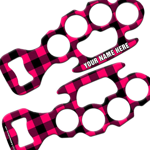Personalized Knuckle Buster Bottle Opener - Vintage Hipster Plaid Design for Bars, Parties & Outdoor Adventures