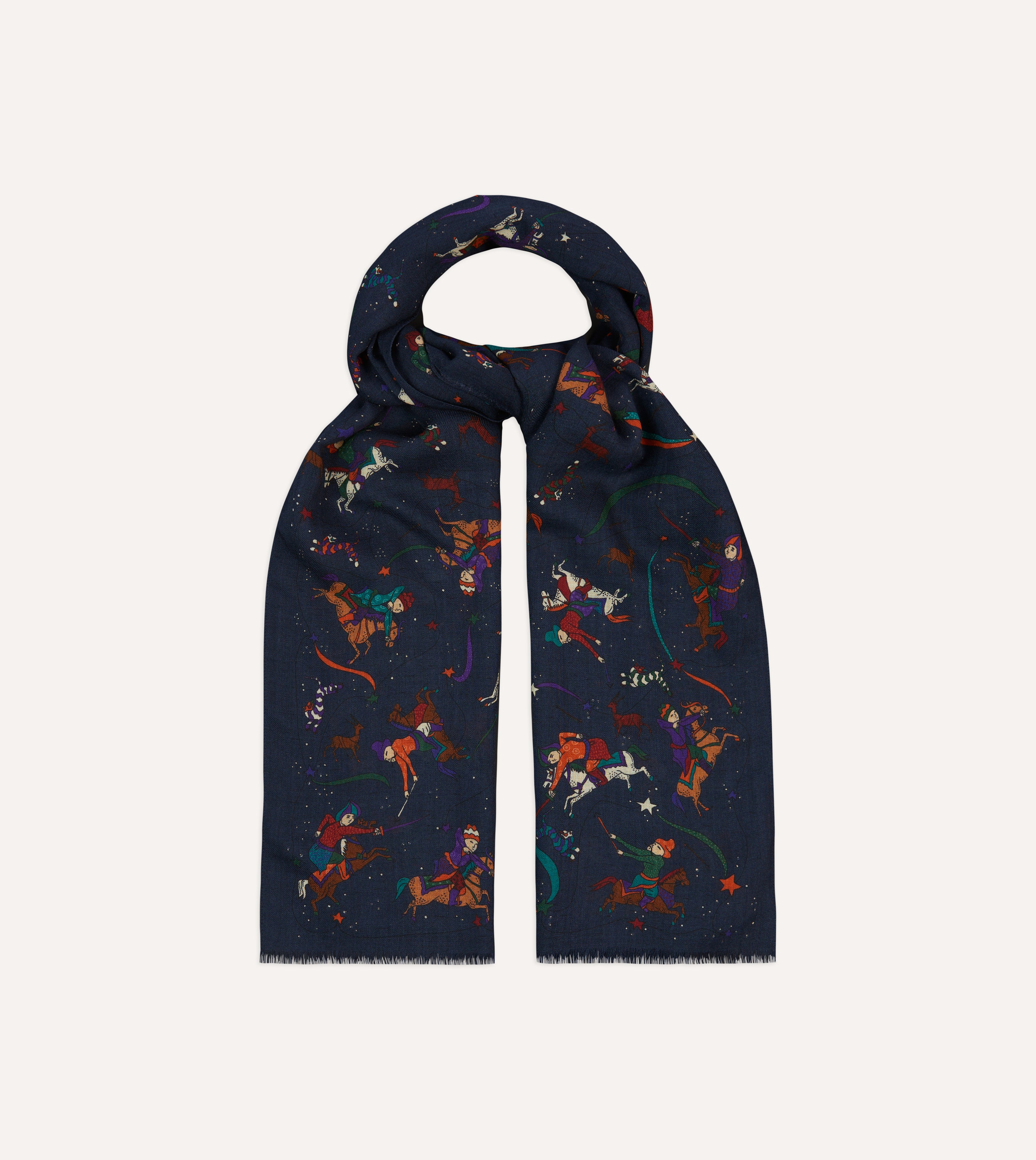 Navy Blue Mughal and Stars Print Wool Scarf - Warm Winter Fashion Accessory for Women & Men - Perfect for Cold Weather, Outdoor Activities, and Gift Giving