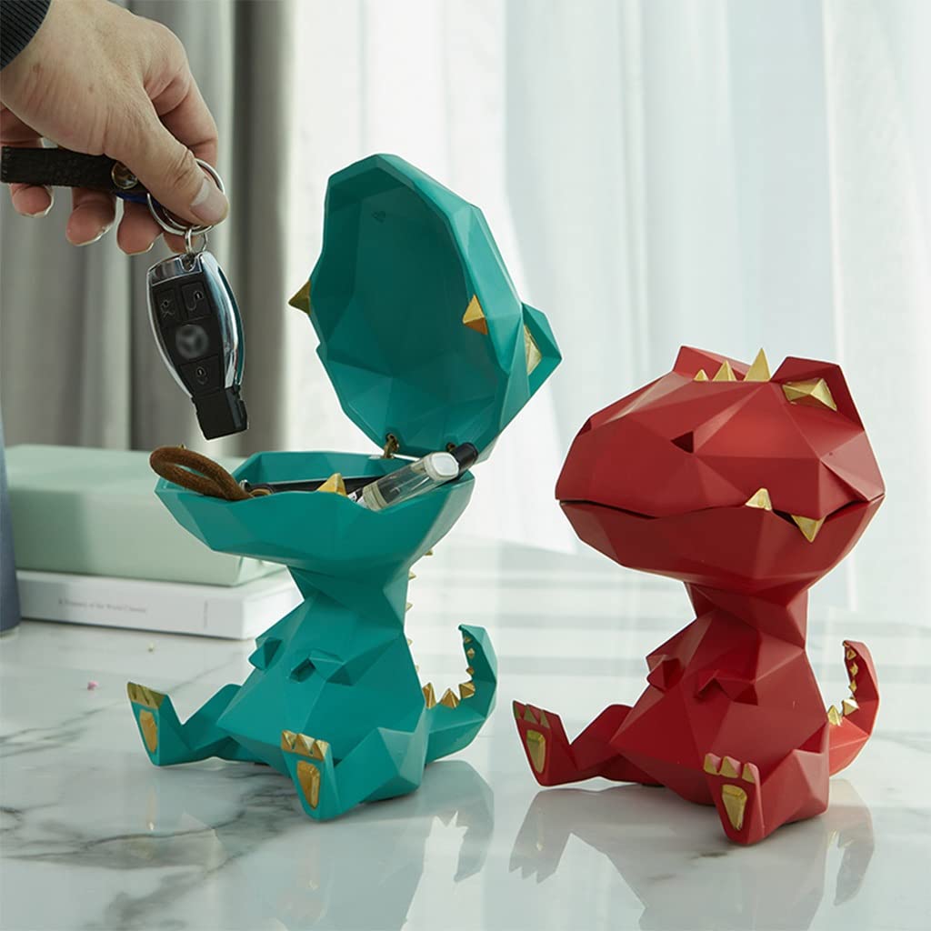 Dinosaur Key Bowl - Decorative Resin Jewelry Tray & Entryway Storage Box for Keys, Coins, Phone, Wallet - Modern Home Décor Animal Statue (Red) - Perfect for Entryway Organizer, Living Room Decor & Gift Idea