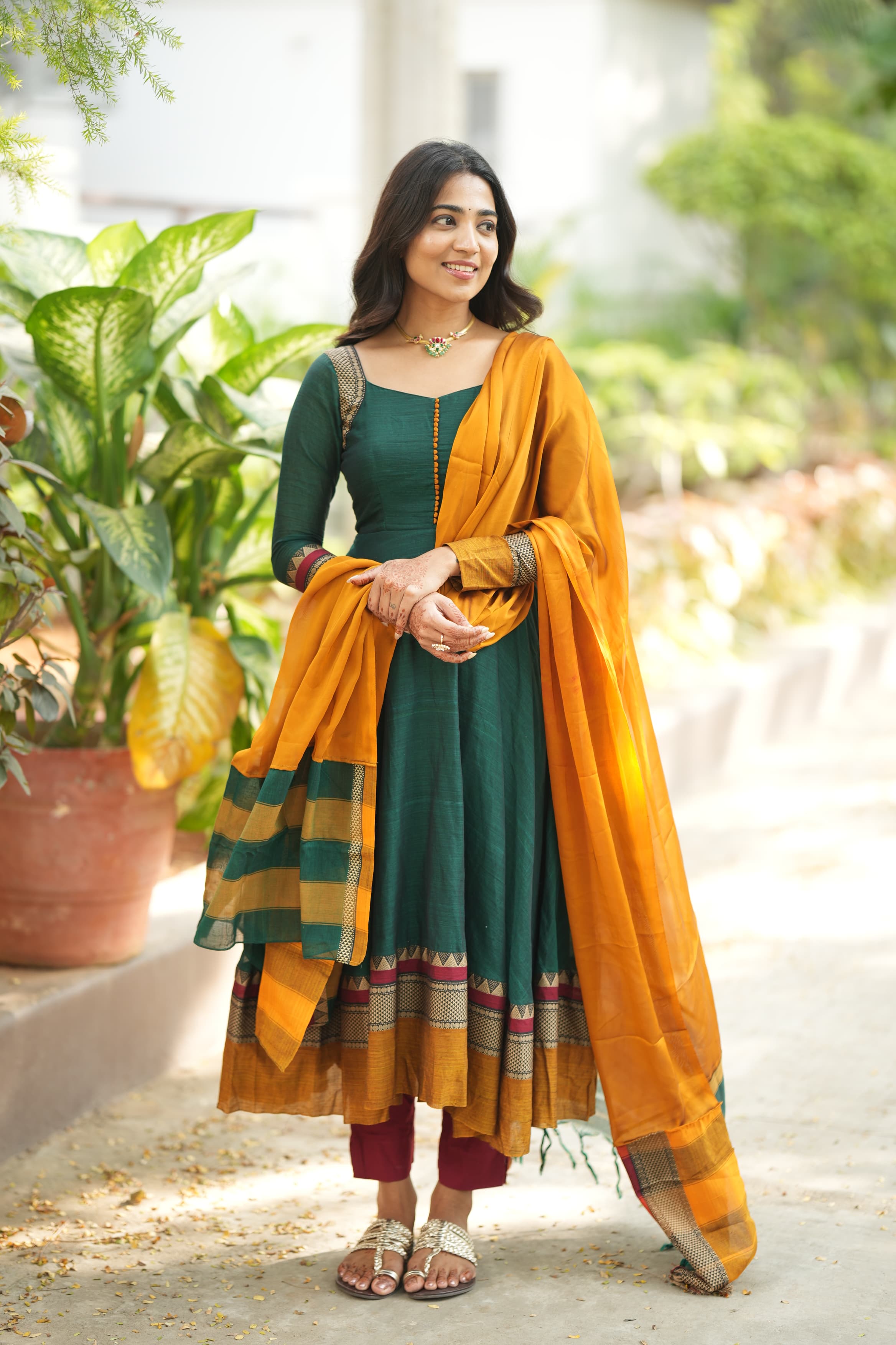 DD637 Sundari Pure Handloom Anarkali Dress - Traditional Indian Ethnic Wear for Women - Perfect for Weddings, Festivals & Special Occasions