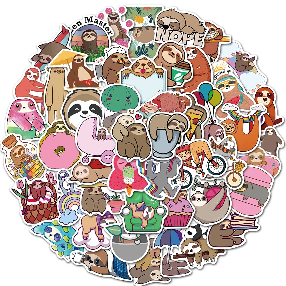 50 PCS Cute Sloth Vinyl Stickers - Waterproof Decals for Water Bottles, Laptops, Flasks & DIY Crafts - Aesthetic Stickers for Scrapbooking, Journals & Home Decor