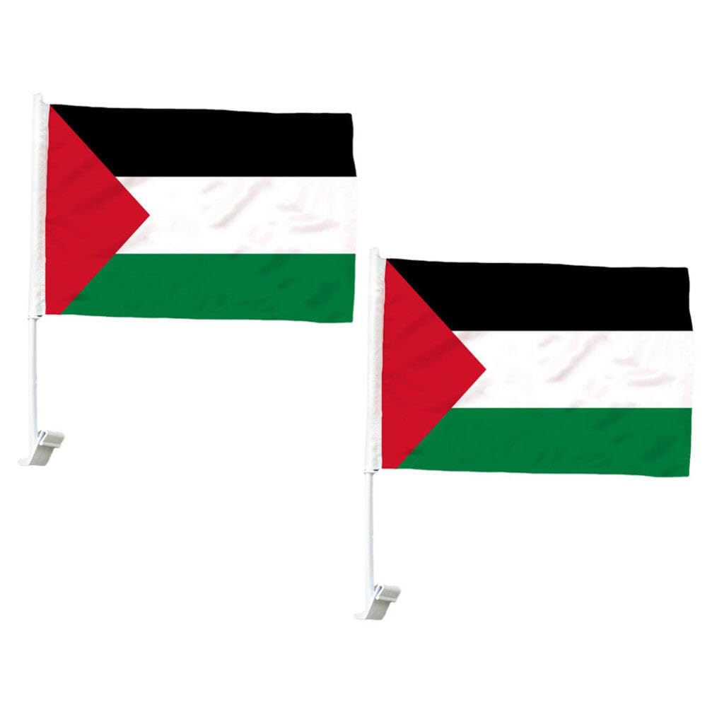 2 Pack Palestine Car Flags with Pole - Palestinian Vehicle Banner for Windows, Bumpers & Parades - Show Support with Durable Car Accessories for Cars, Trucks & SUVs